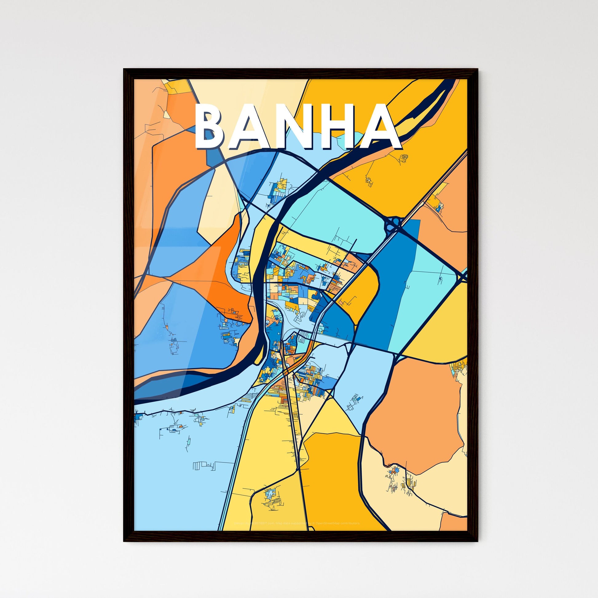 BANHA EGYPT Vibrant Colorful Art Map Poster Blue Orange