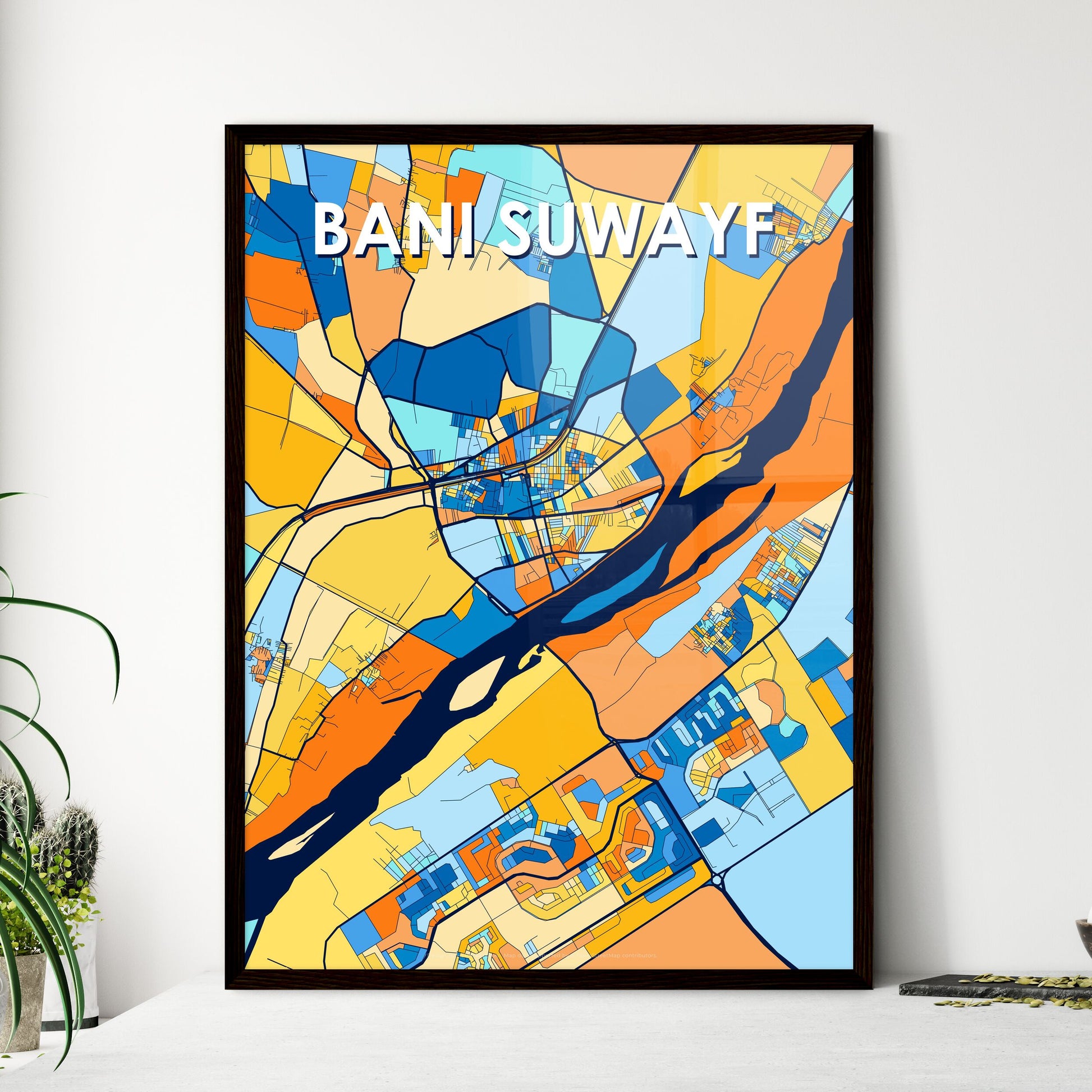 BANI SUWAYF EGYPT Vibrant Colorful Art Map Poster Blue Orange