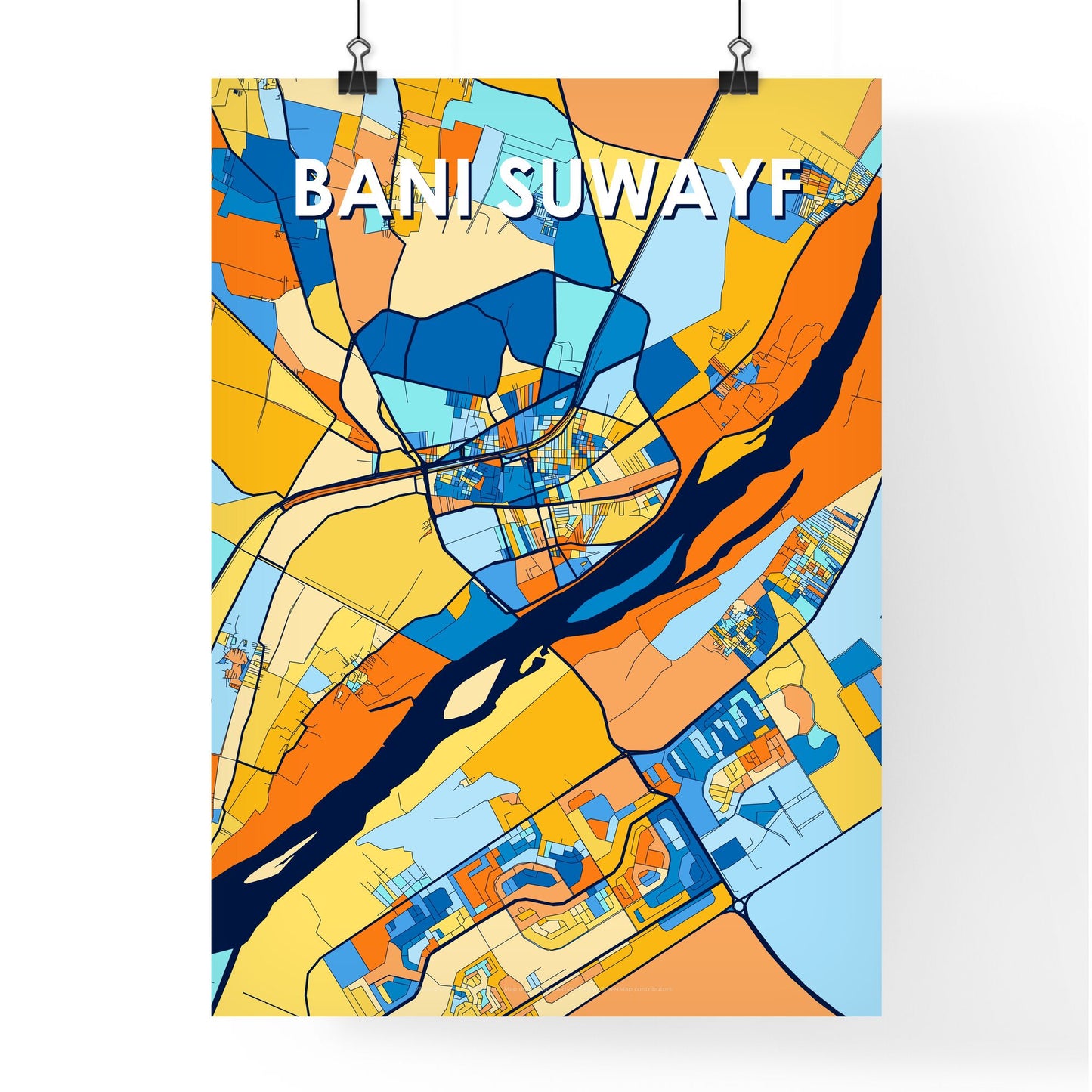 BANI SUWAYF EGYPT Vibrant Colorful Art Map Poster Blue Orange