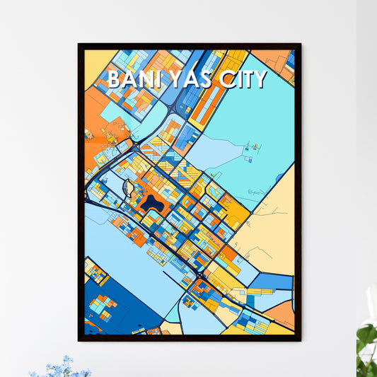 BANI YAS CITY UNITED ARAB EMIRATES Vibrant Colorful Art Map Poster Blue Orange