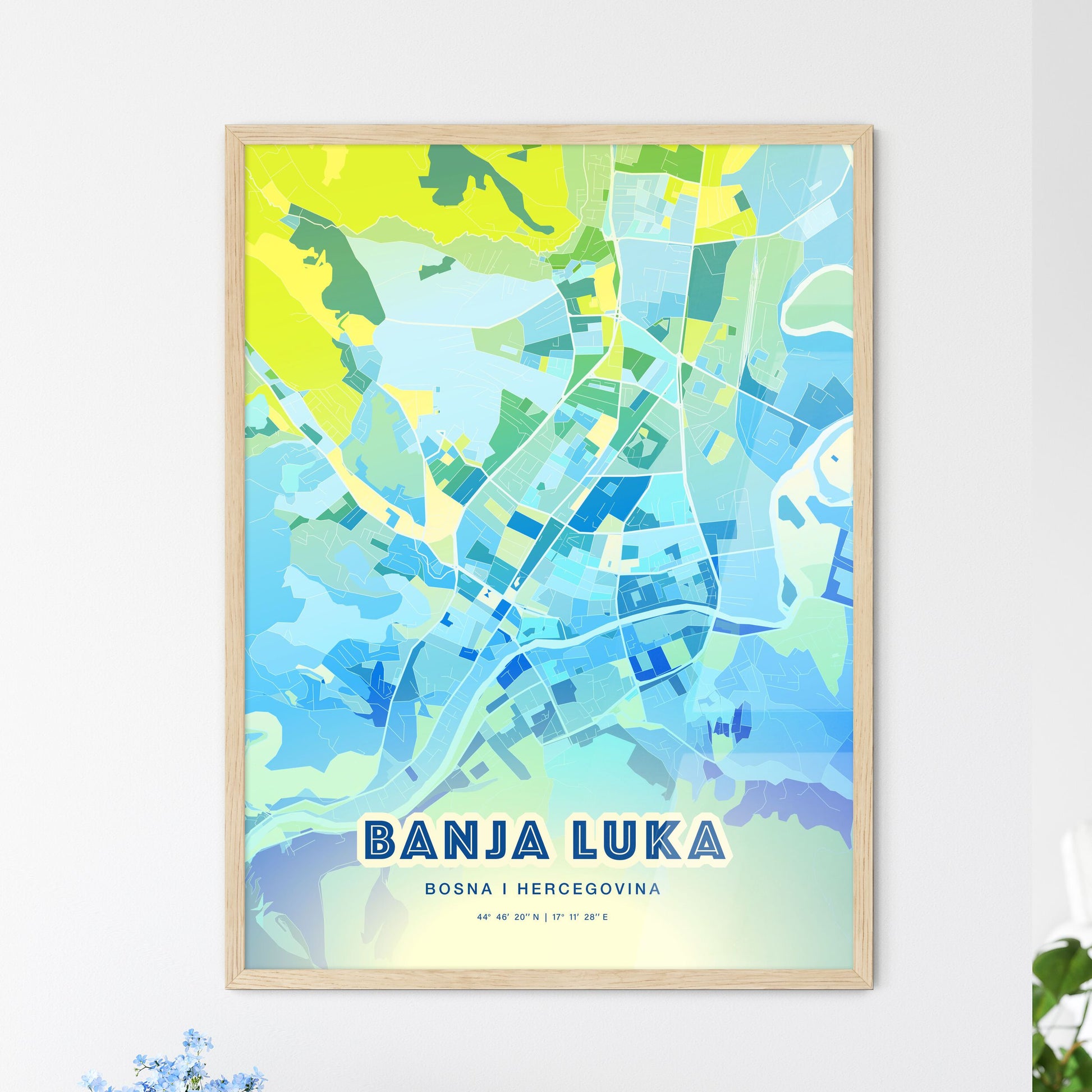 Colorful Banja Luka Fine Art Map Cool Blue