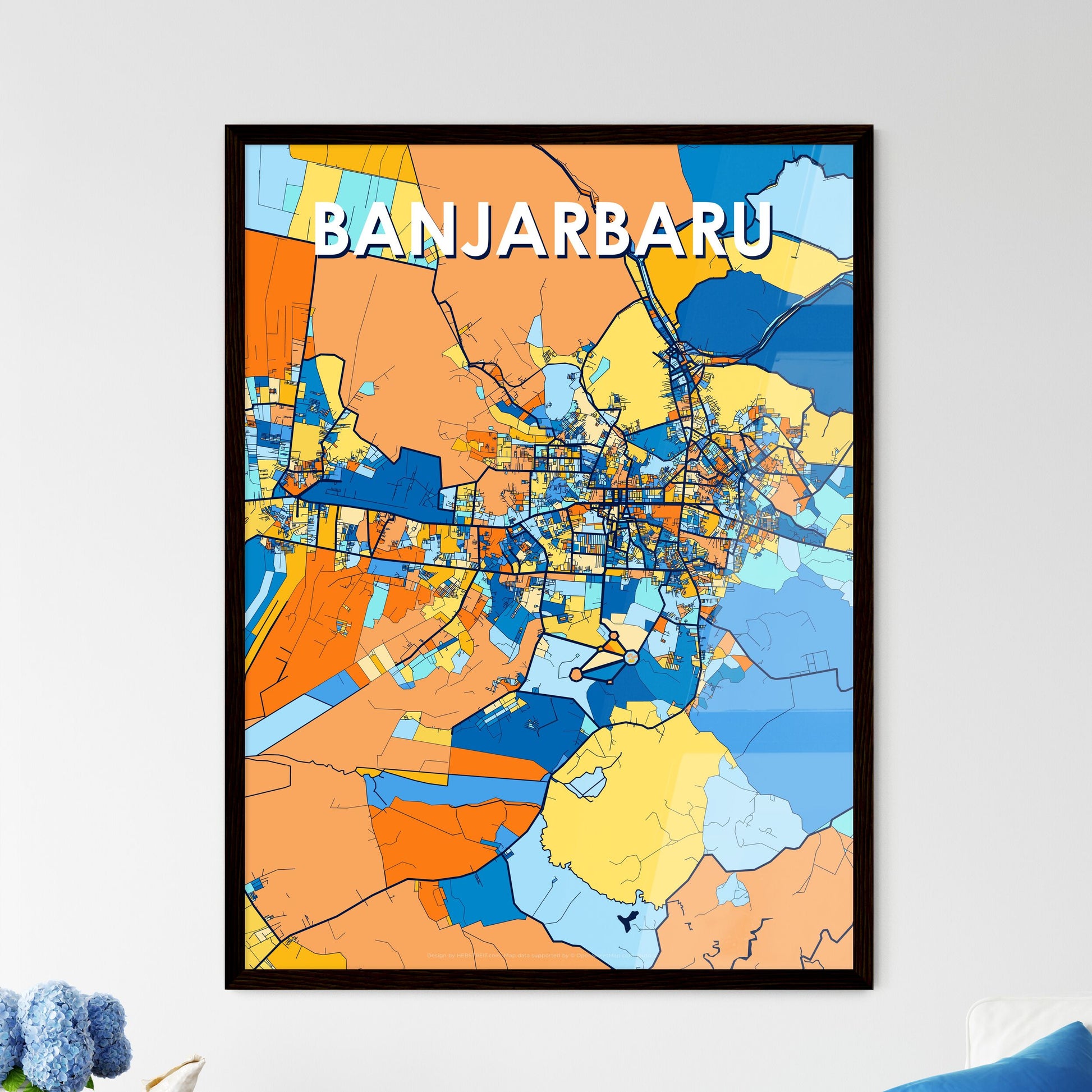 BANJARBARU INDONESIA Vibrant Colorful Art Map Poster Blue Orange