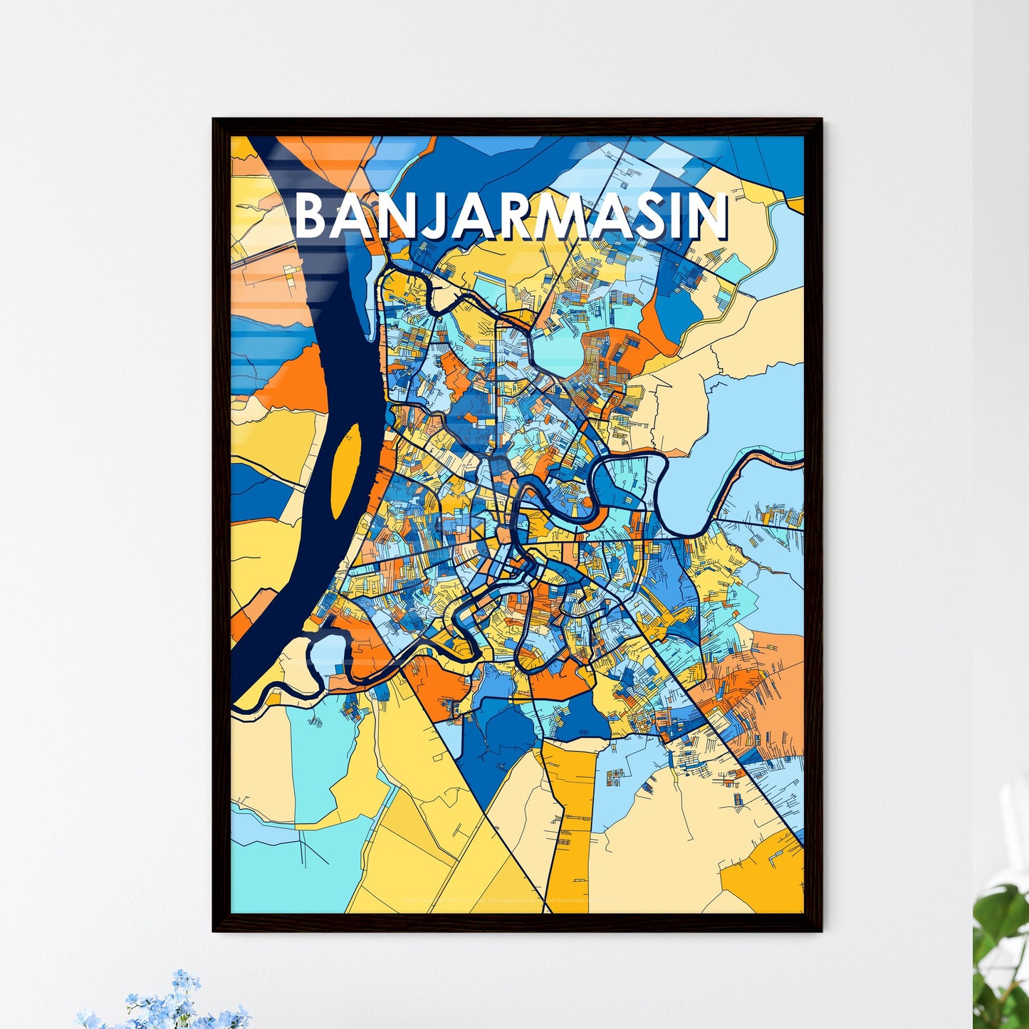 BANJARMASIN INDONESIA Vibrant Colorful Art Map Poster Blue Orange