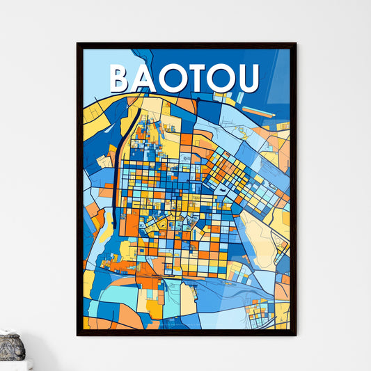 BAOTOU CHINA Vibrant Colorful Art Map Poster Blue Orange