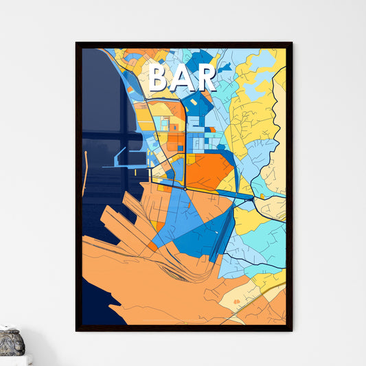 BAR MONTENEGRO Vibrant Colorful Art Map Poster Blue Orange