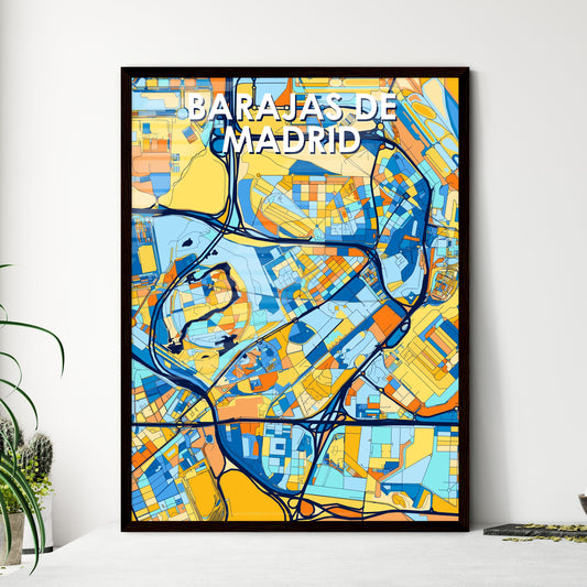 BARAJAS DE MADRID SPAIN Vibrant Colorful Art Map Poster Blue Orange