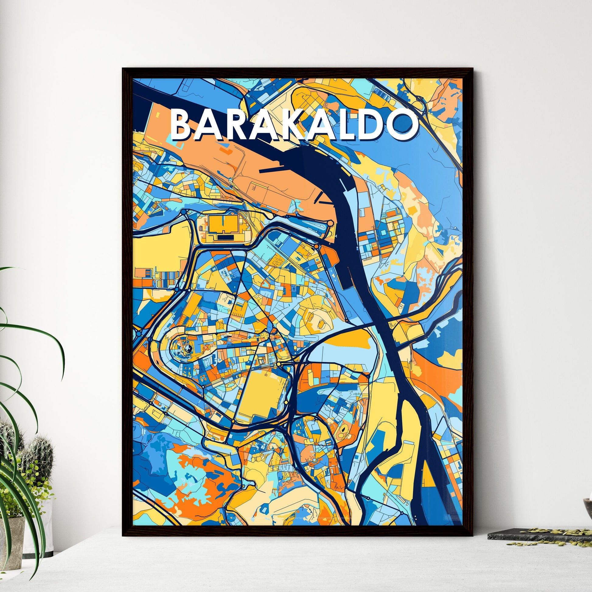 BARAKALDO SPAIN Vibrant Colorful Art Map Poster Blue Orange