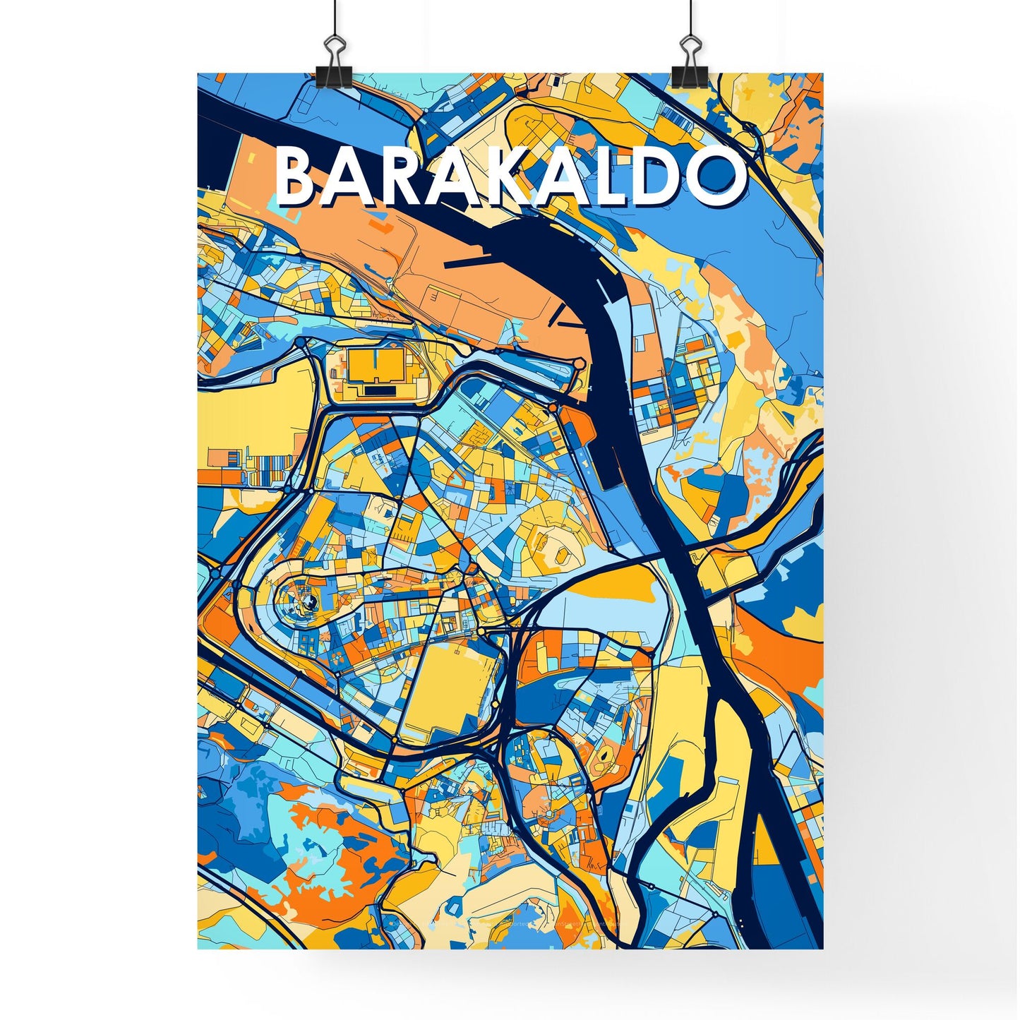 BARAKALDO SPAIN Vibrant Colorful Art Map Poster Blue Orange