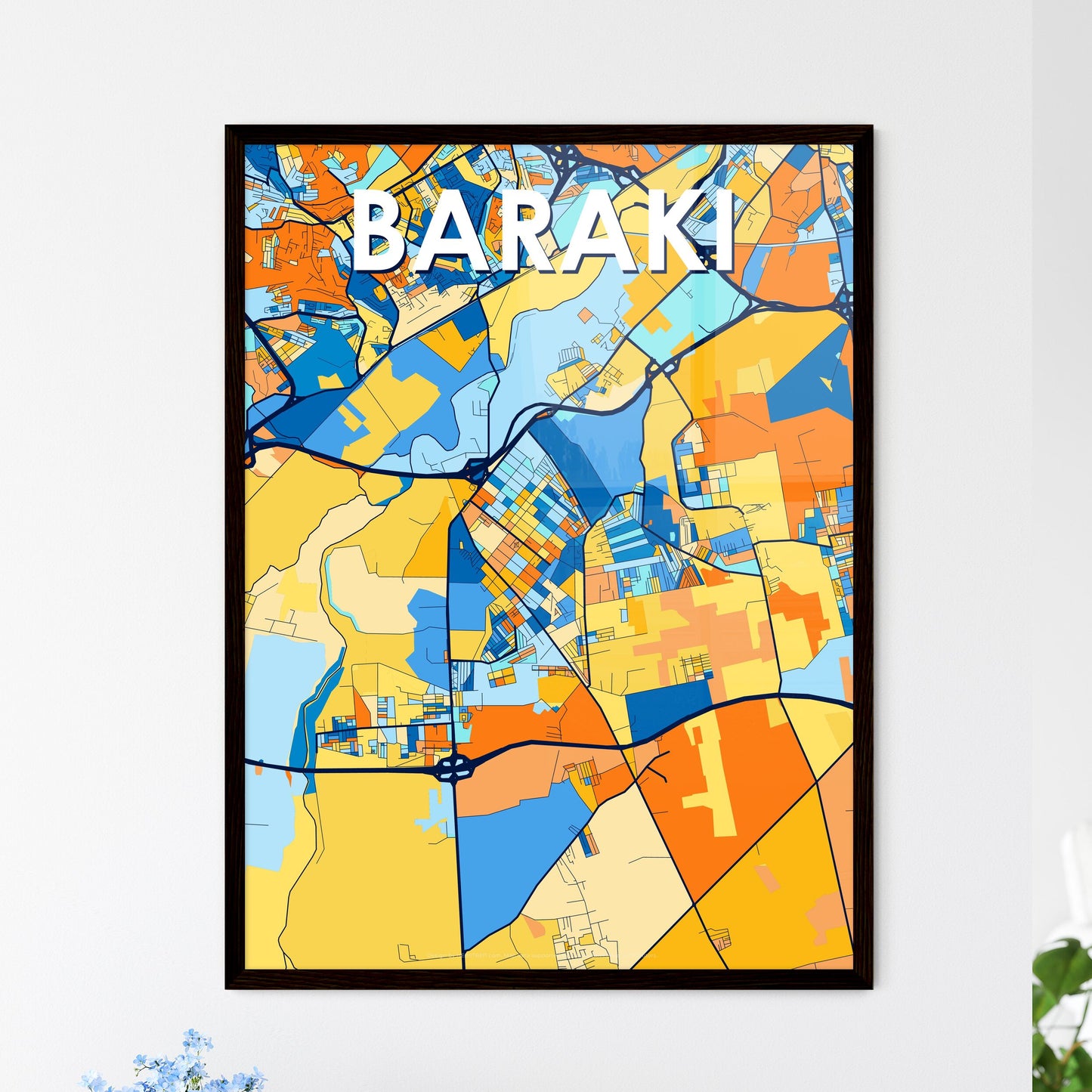 BARAKI ALGERIA Vibrant Colorful Art Map Poster Blue Orange