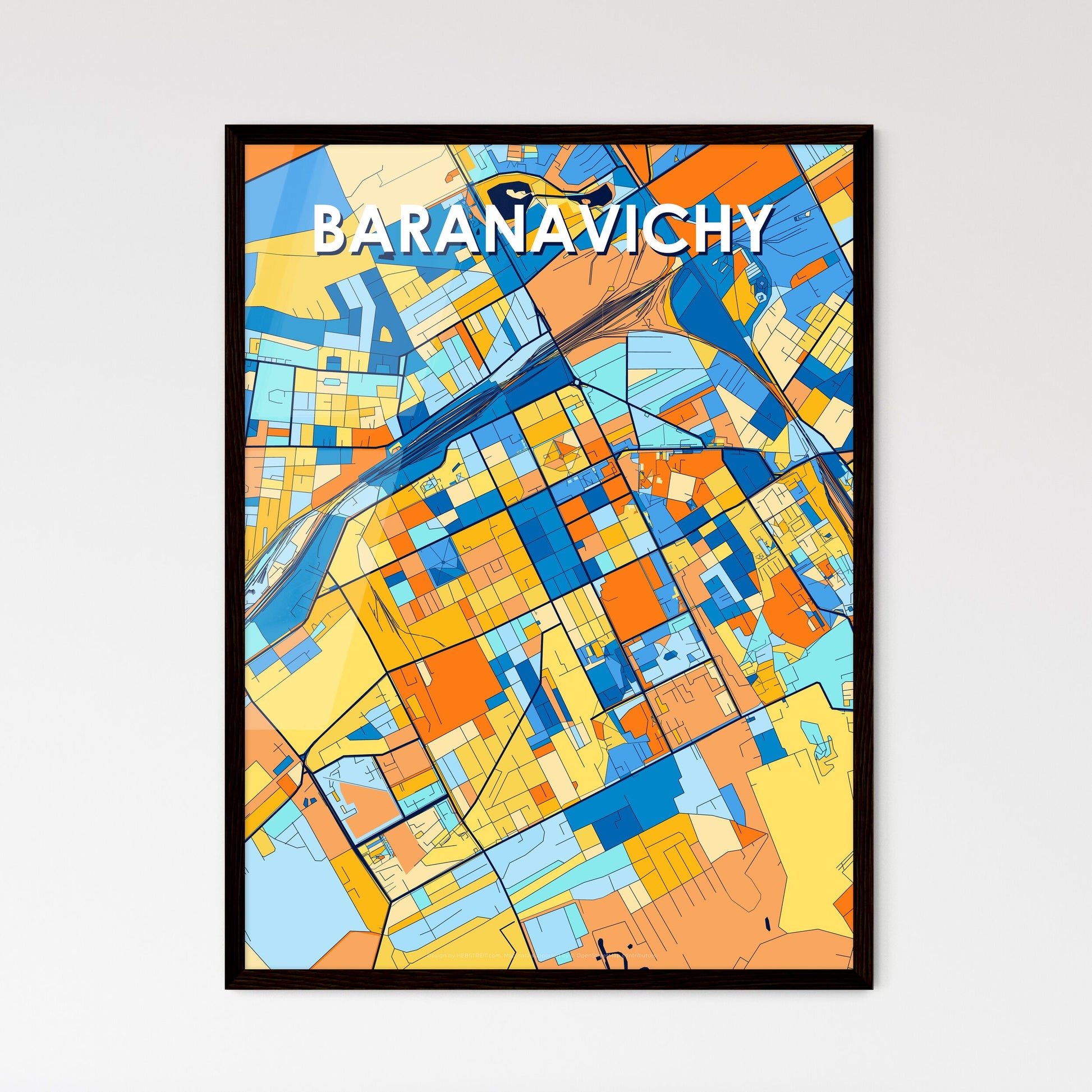 BARANAVICHY BELARUS Vibrant Colorful Art Map Poster Blue Orange