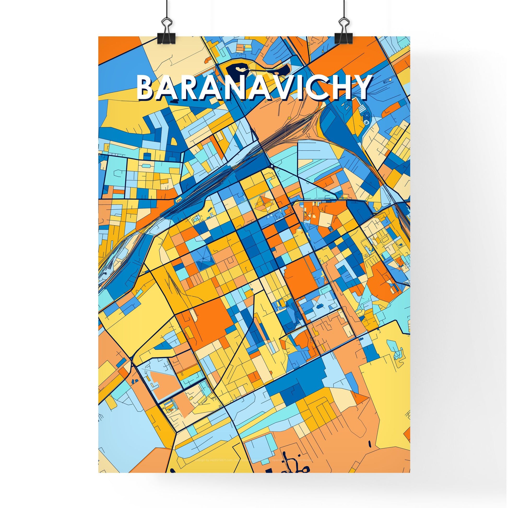 BARANAVICHY BELARUS Vibrant Colorful Art Map Poster Blue Orange