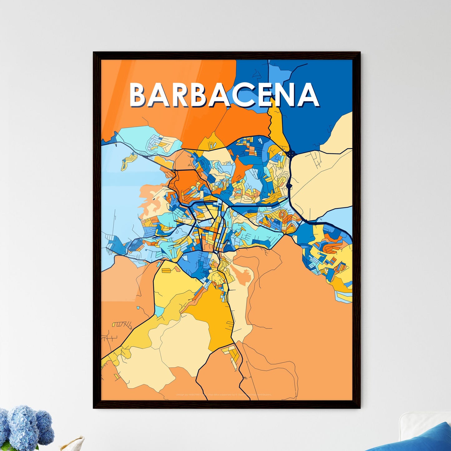 BARBACENA BRAZIL Vibrant Colorful Art Map Poster Blue Orange