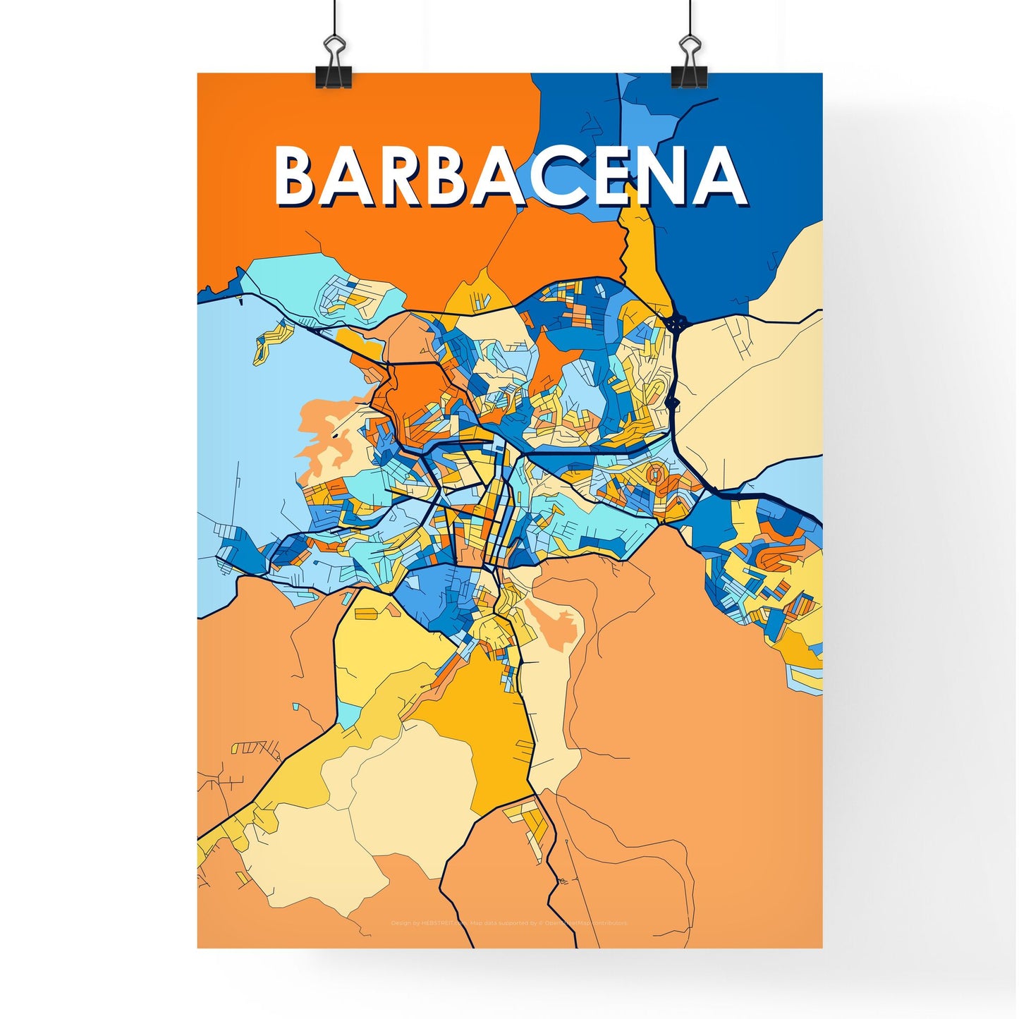 BARBACENA BRAZIL Vibrant Colorful Art Map Poster Blue Orange