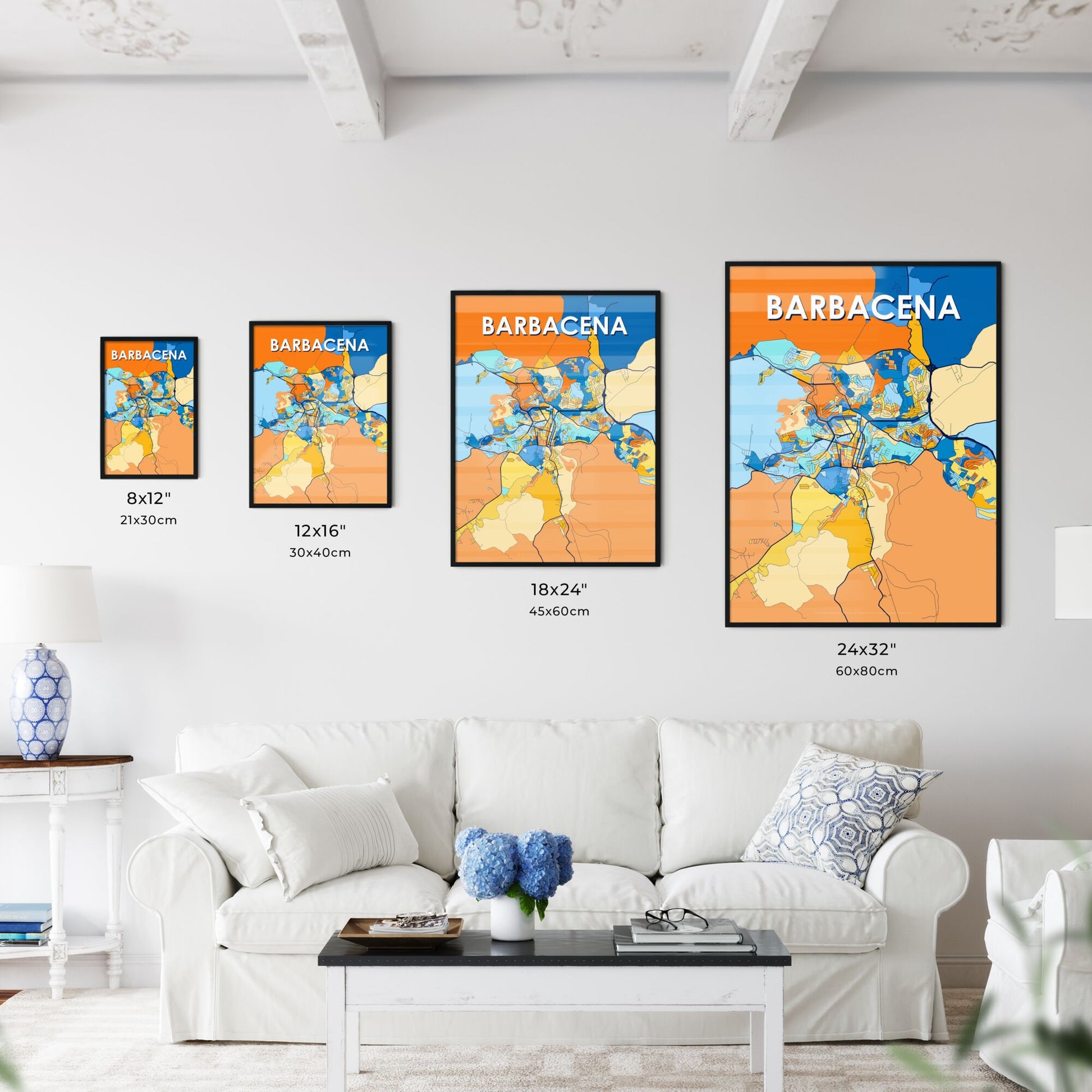 BARBACENA BRAZIL Vibrant Colorful Art Map Poster Blue Orange