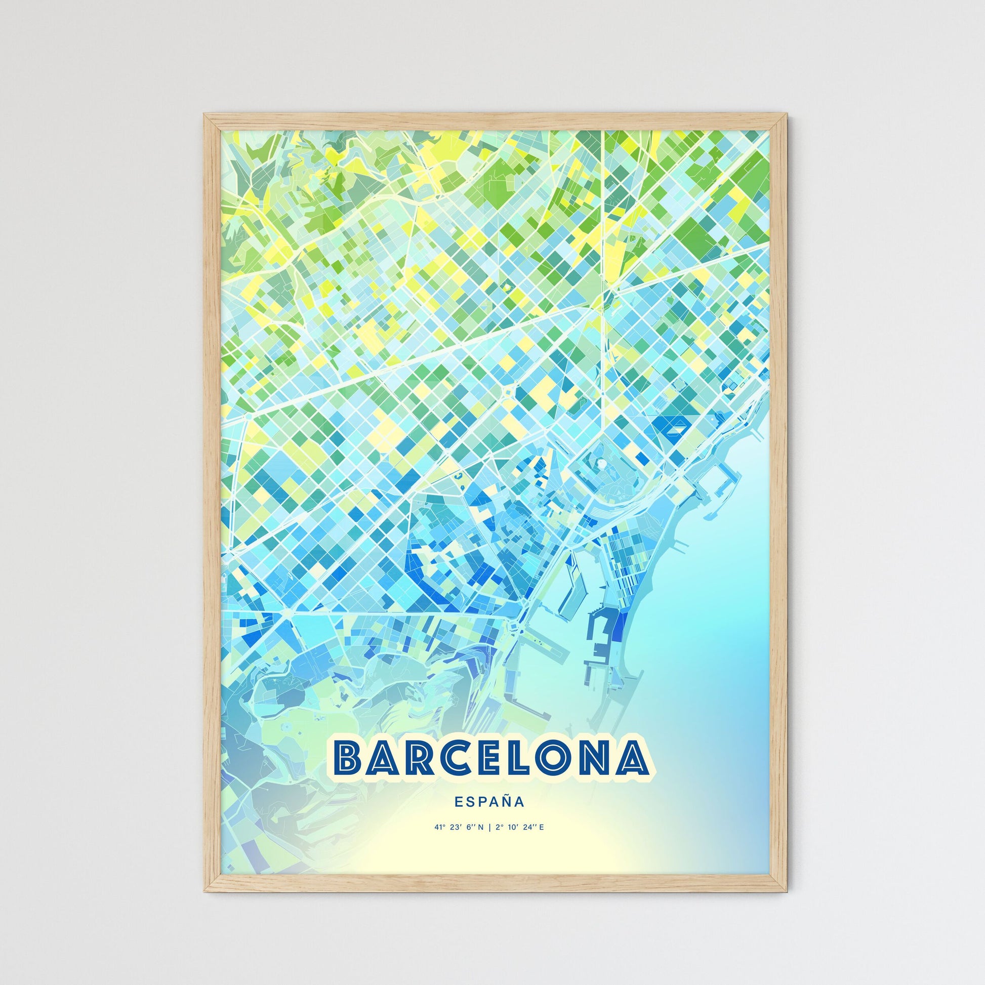 Colorful Barcelona Spain Fine Art Map Cool Blue