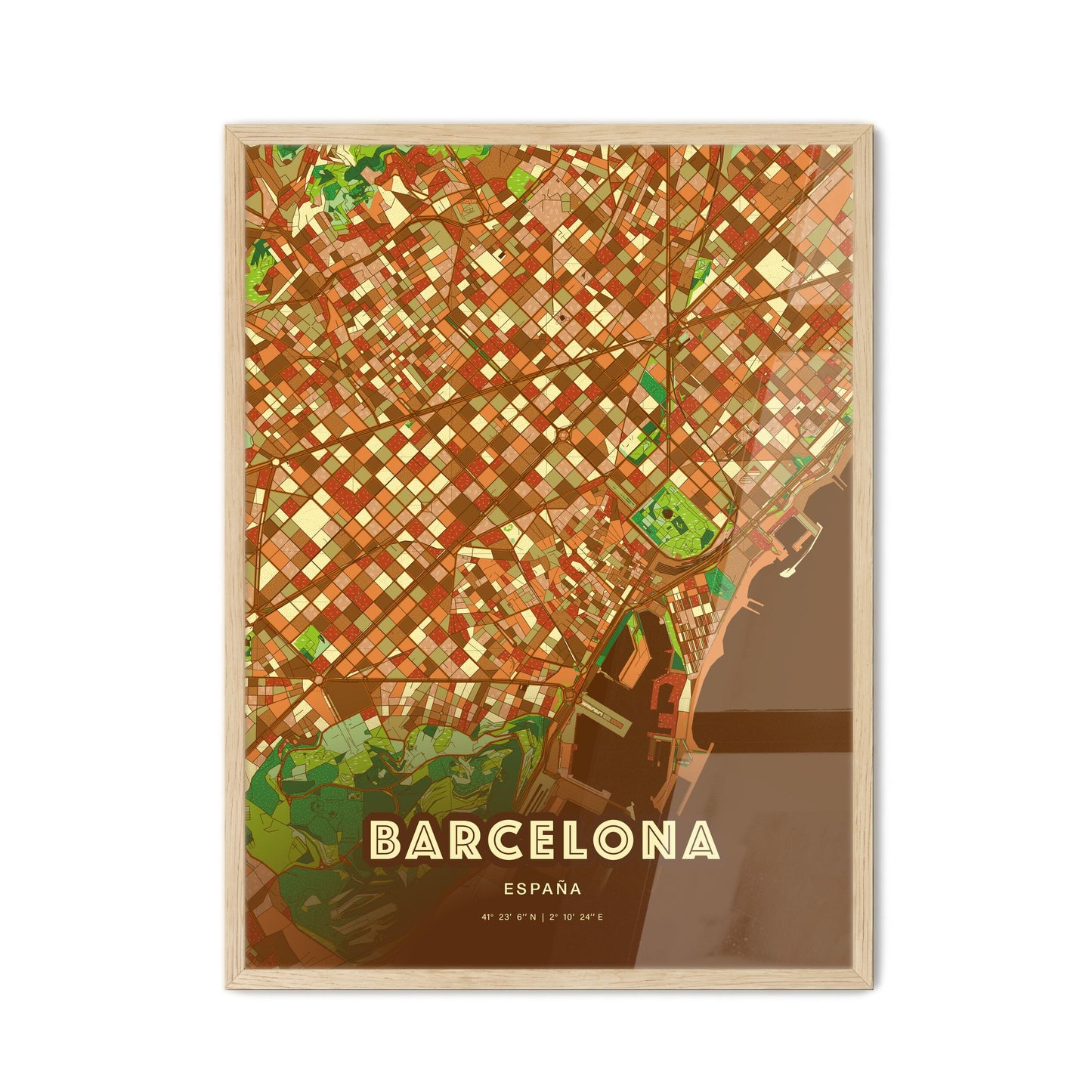 Colorful Barcelona Spain Fine Art Map Farmhouse