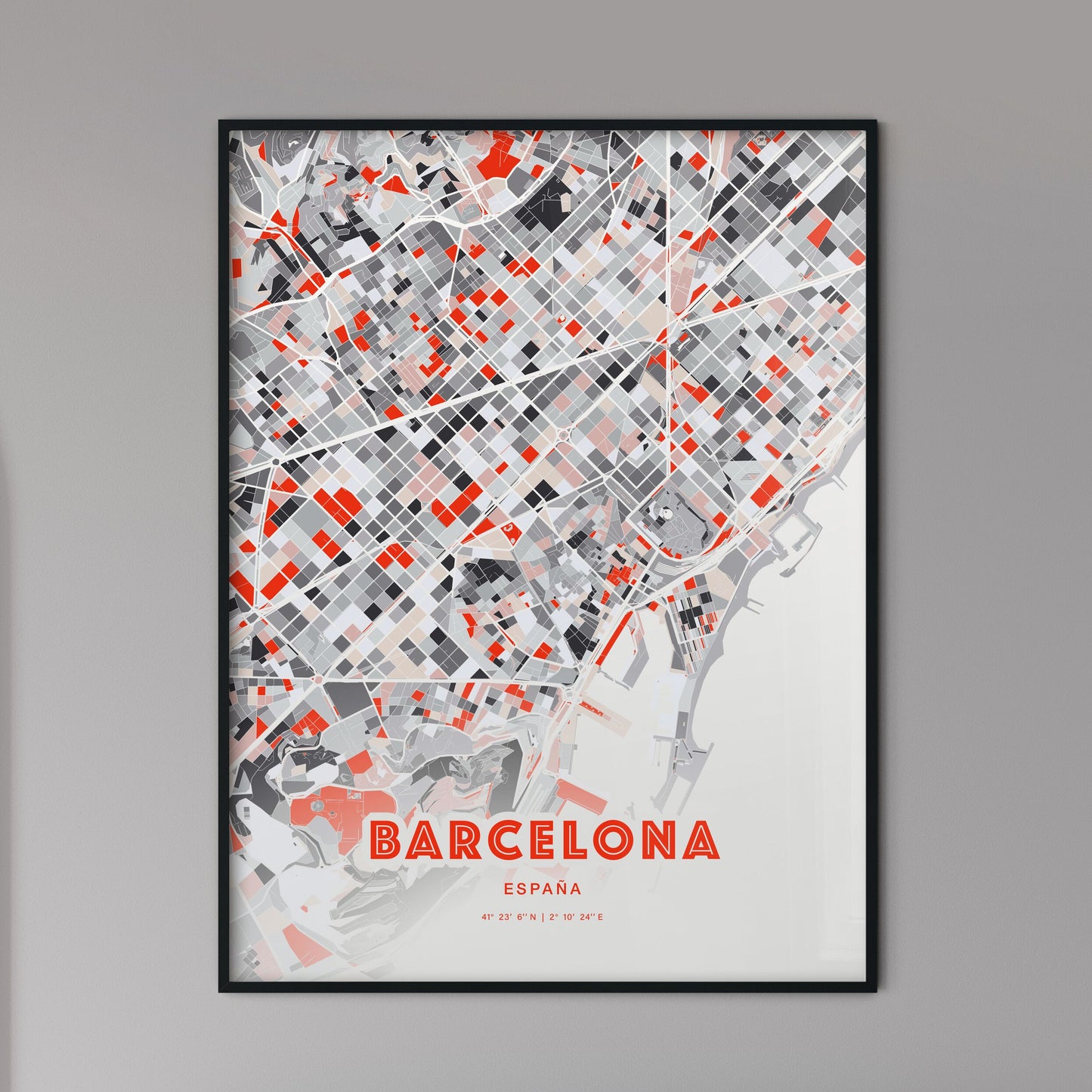Colorful Barcelona Spain Fine Art Map Modern Expressive