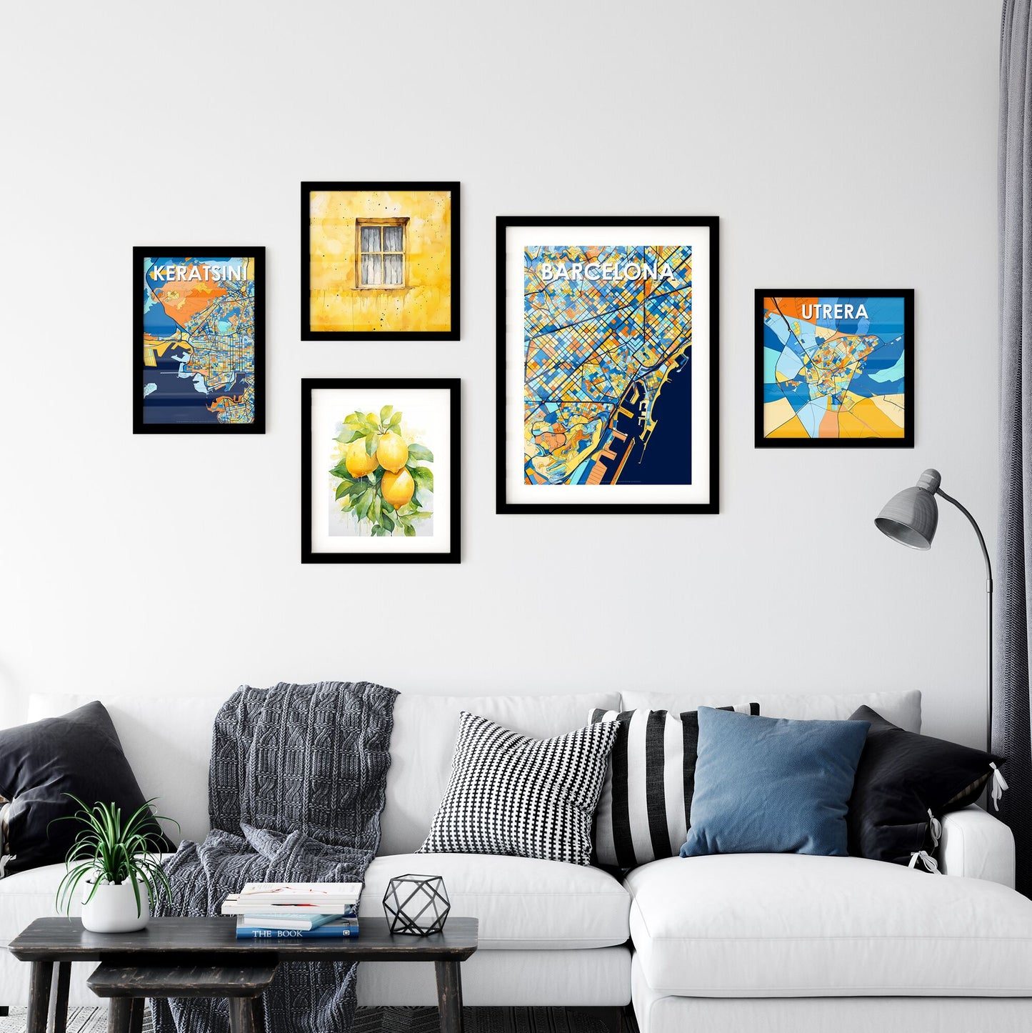 BARCELONA SPAIN Vibrant Colorful Art Map Poster Blue Orange