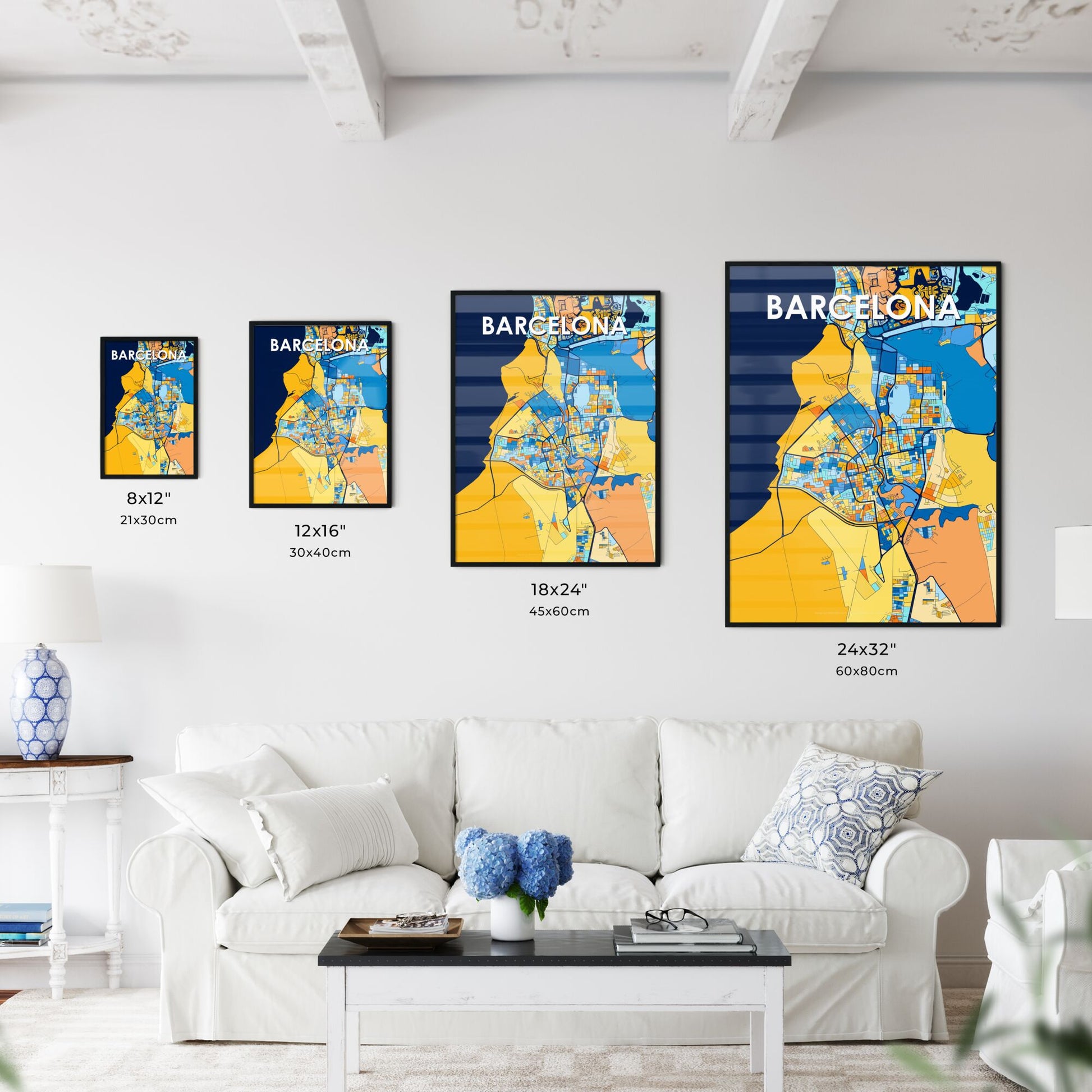 BARCELONA VENEZUELA Vibrant Colorful Art Map Poster Blue Orange