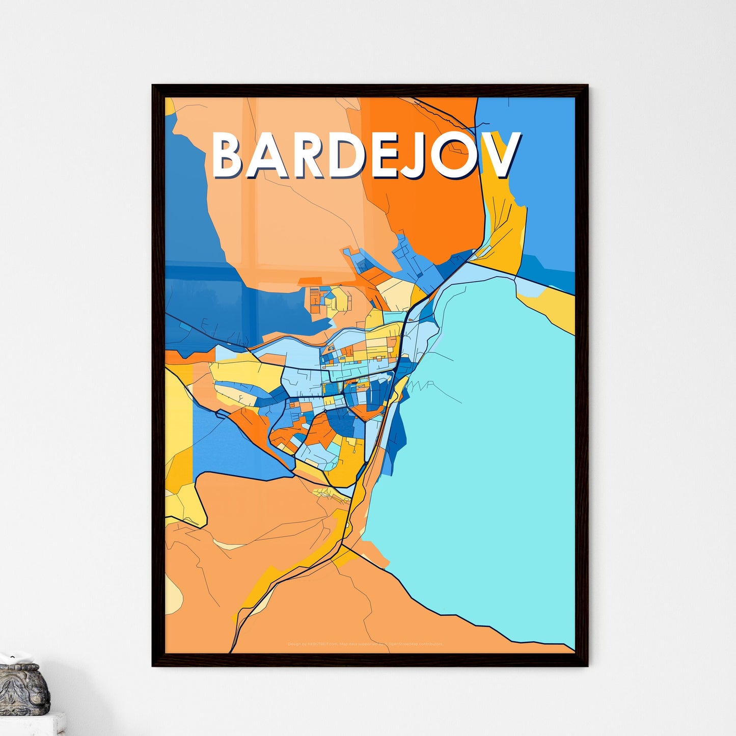 BARDEJOV SLOVAKIA Vibrant Colorful Art Map Poster Blue Orange