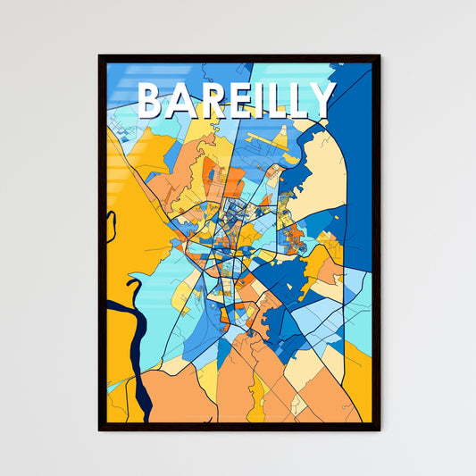 BAREILLY INDIA Vibrant Colorful Art Map Poster Blue Orange