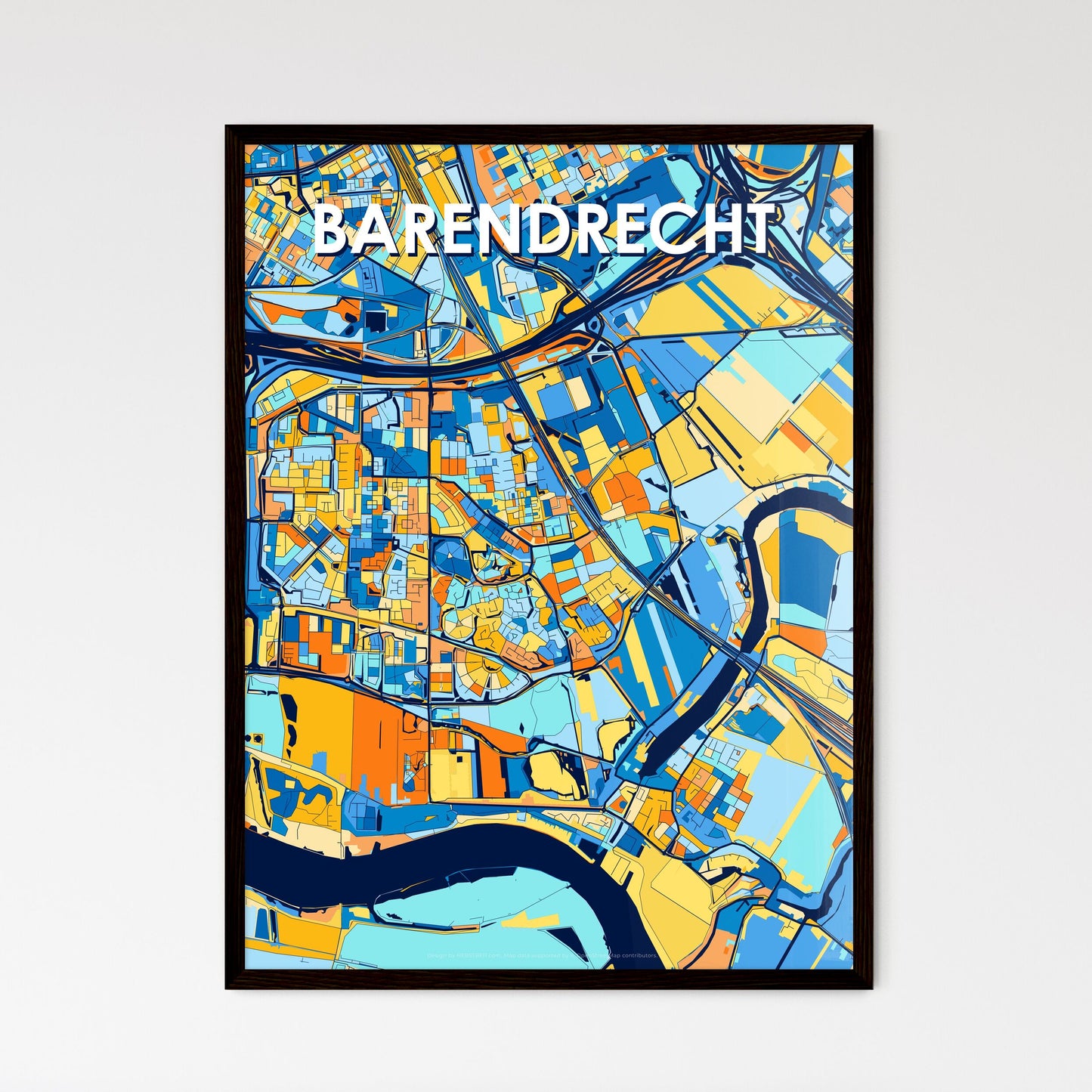 BARENDRECHT NETHERLANDS Vibrant Colorful Art Map Poster Blue Orange