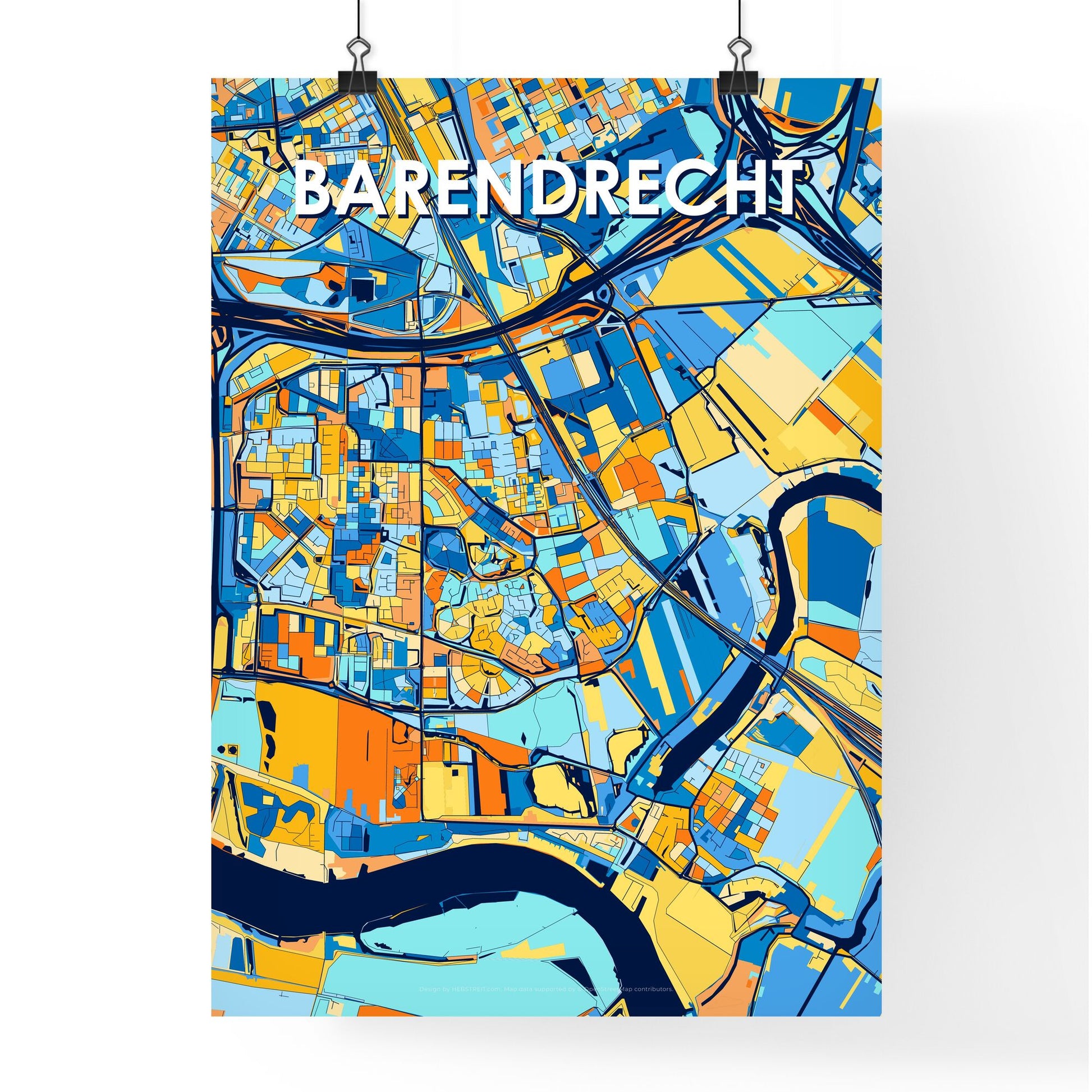 BARENDRECHT NETHERLANDS Vibrant Colorful Art Map Poster Blue Orange