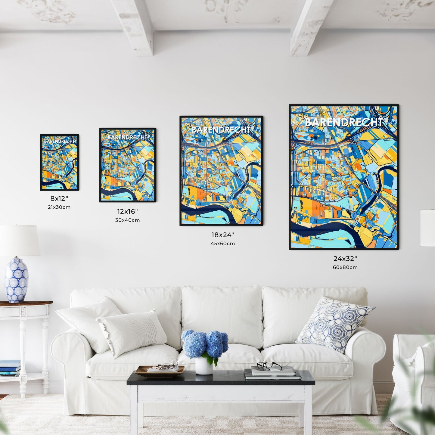 BARENDRECHT NETHERLANDS Vibrant Colorful Art Map Poster Blue Orange