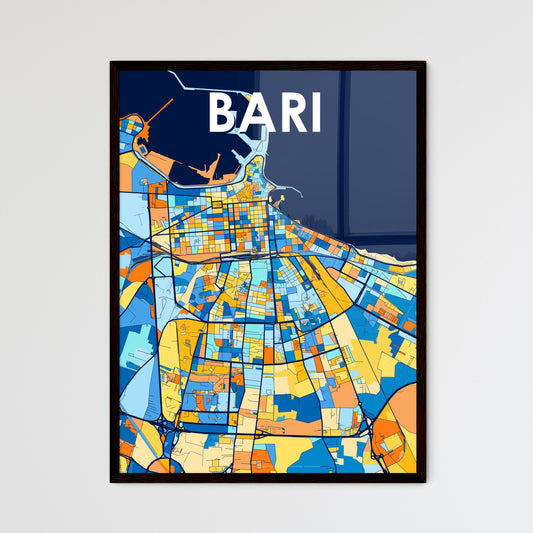 BARI ITALY Vibrant Colorful Art Map Poster Blue Orange