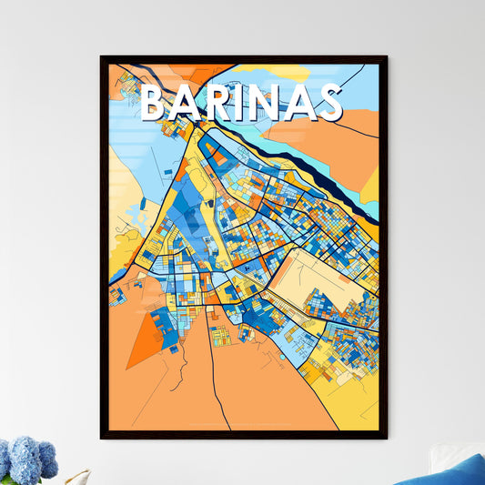 BARINAS VENEZUELA Vibrant Colorful Art Map Poster Blue Orange