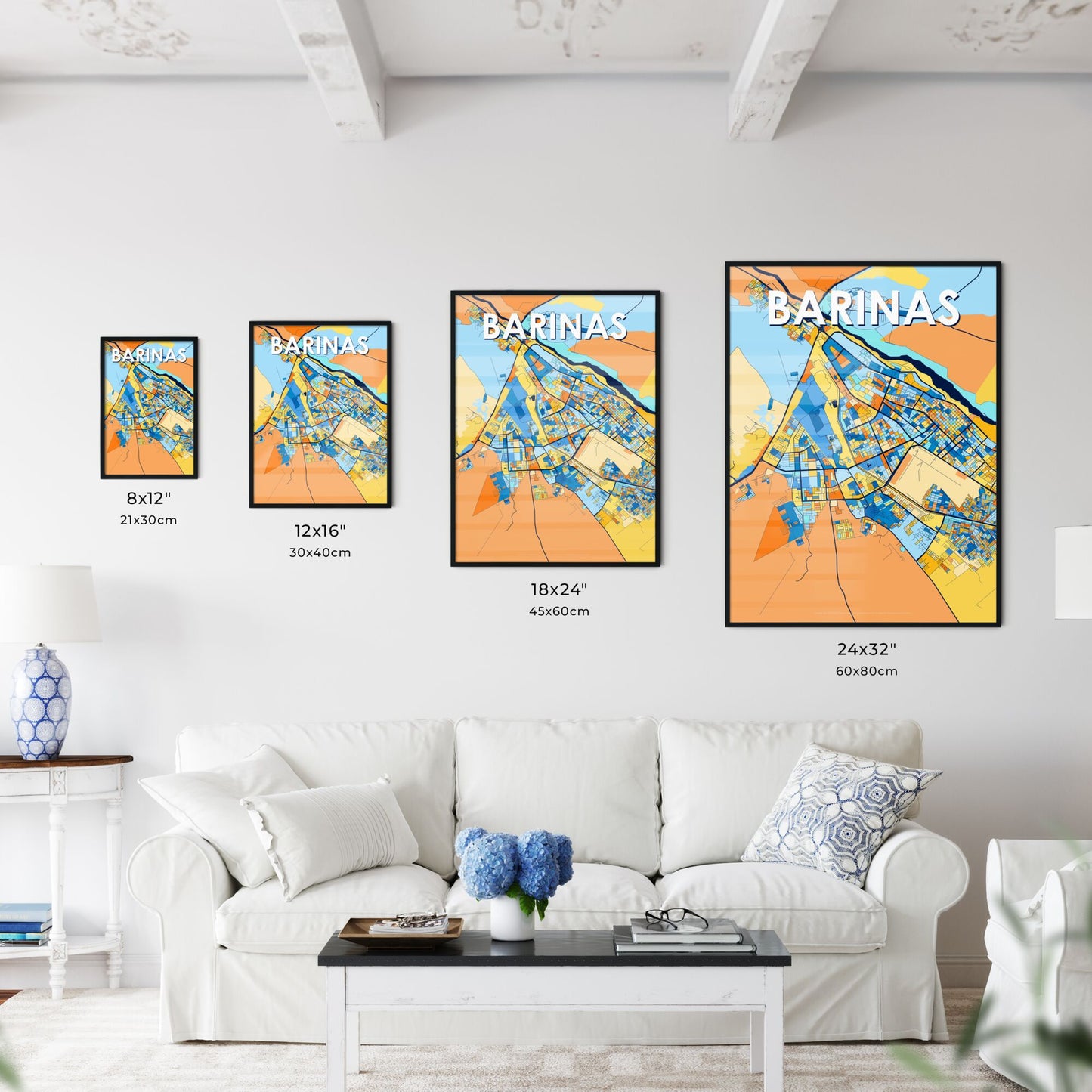 BARINAS VENEZUELA Vibrant Colorful Art Map Poster Blue Orange