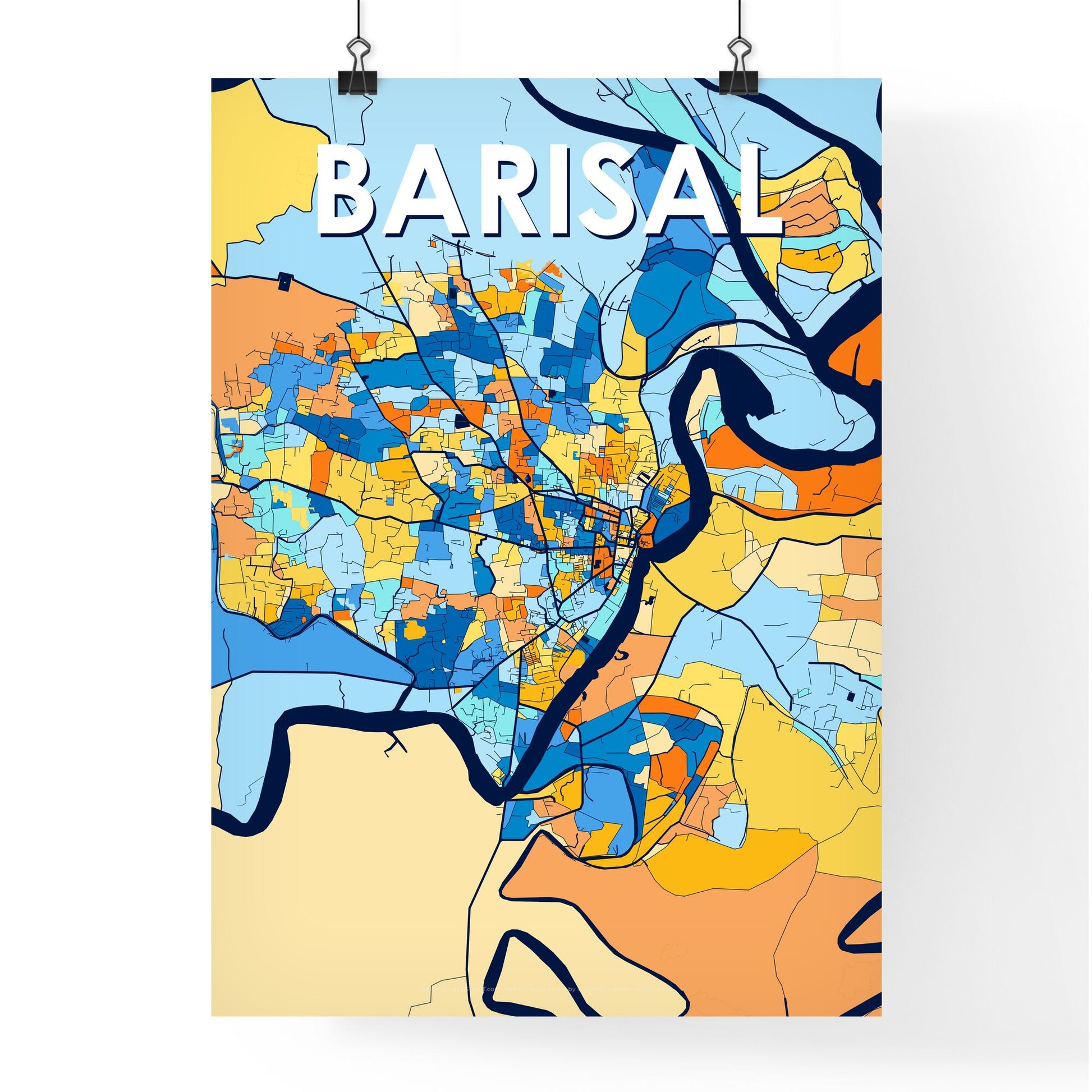 BARISAL BANGLADESH Vibrant Colorful Art Map Poster Blue Orange