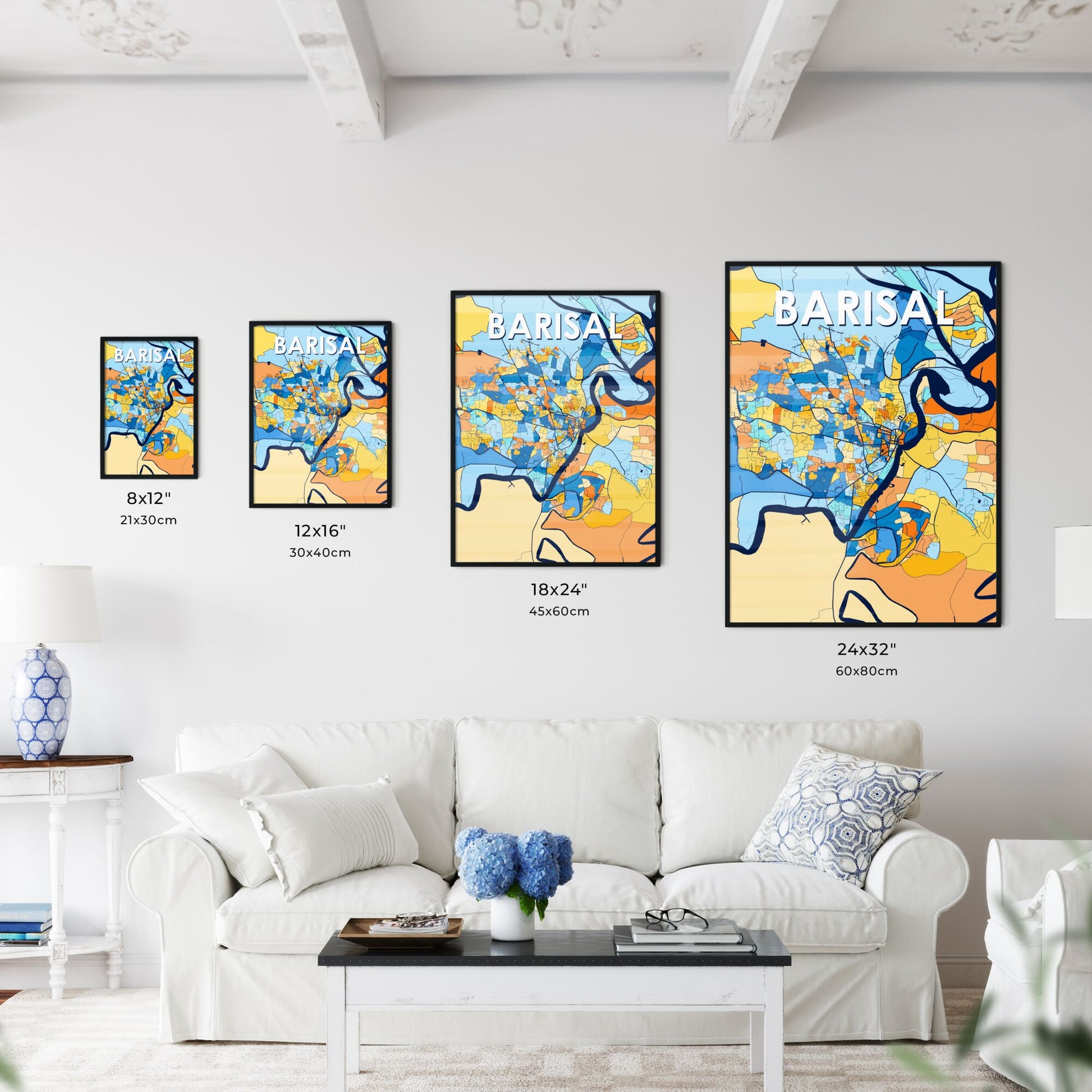 BARISAL BANGLADESH Vibrant Colorful Art Map Poster Blue Orange