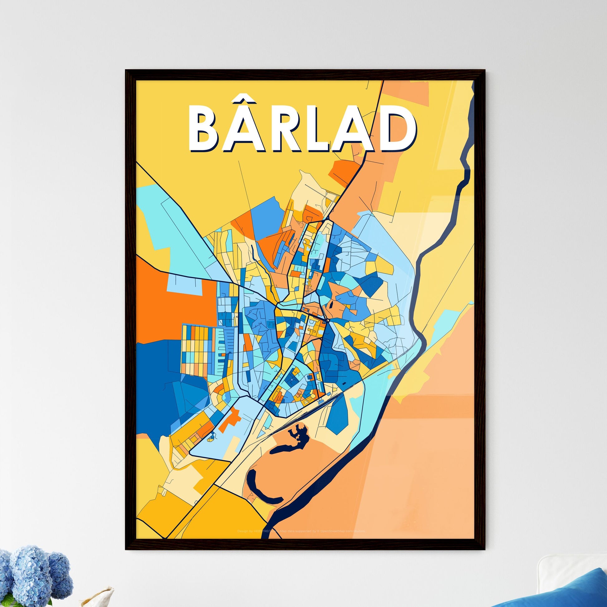 BÂRLAD ROMANIA Vibrant Colorful Art Map Poster Blue Orange