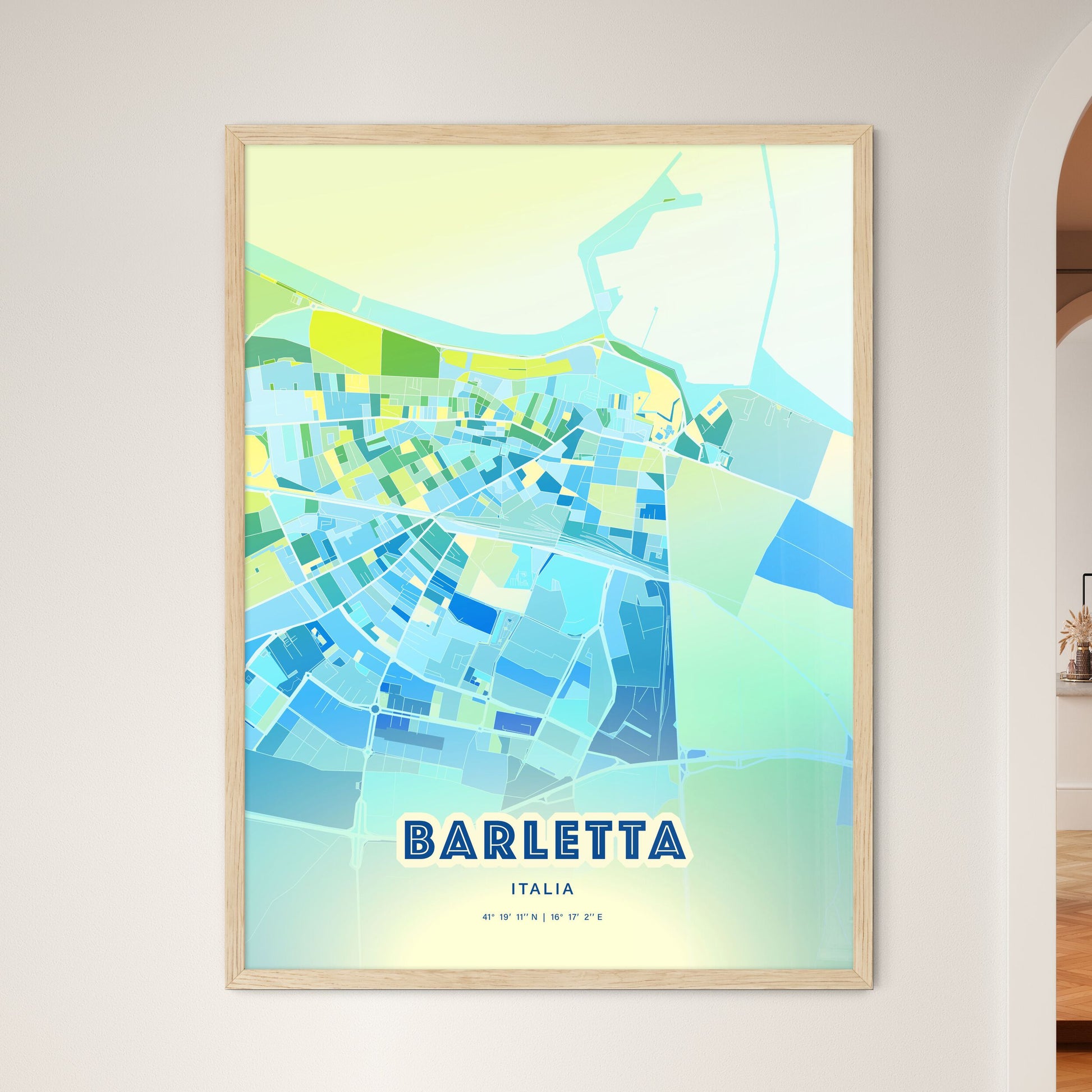 Colorful Barletta Italy Fine Art Map Cool Blue