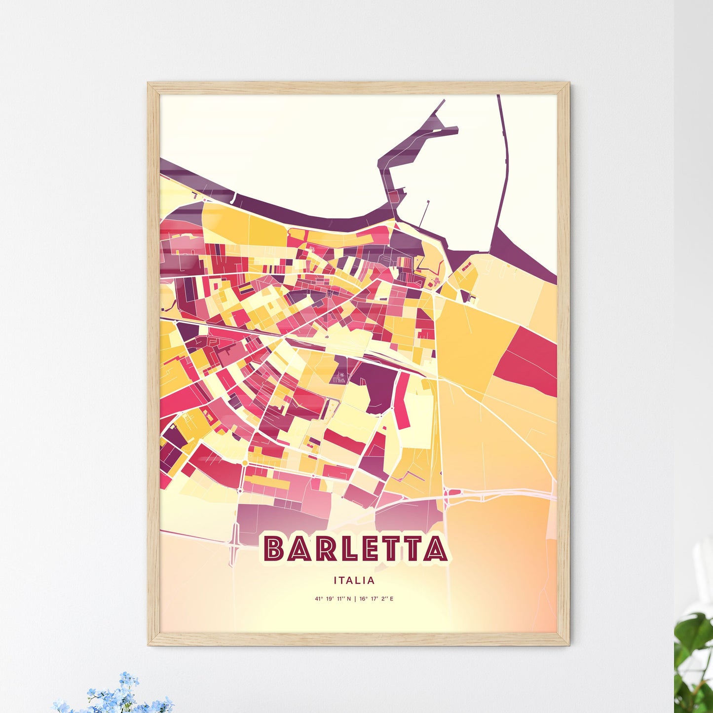 Colorful Barletta Italy Fine Art Map Hot Red
