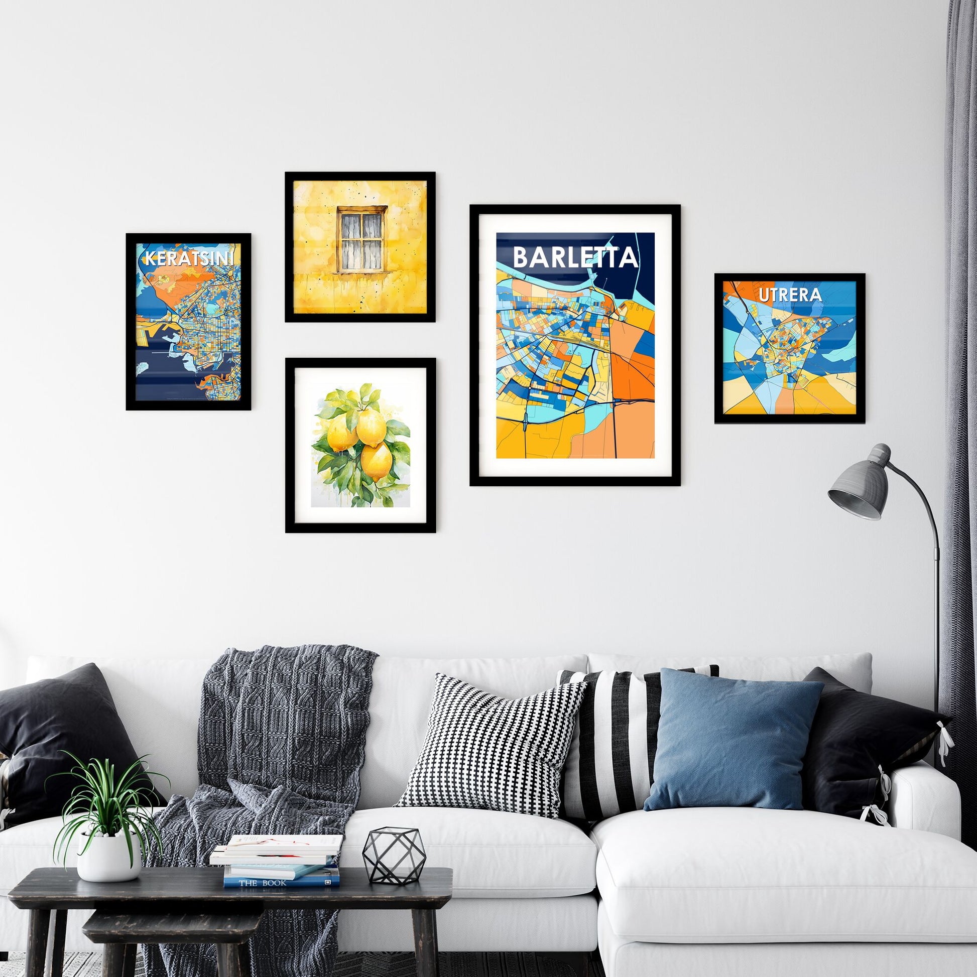 BARLETTA ITALY Vibrant Colorful Art Map Poster Blue Orange