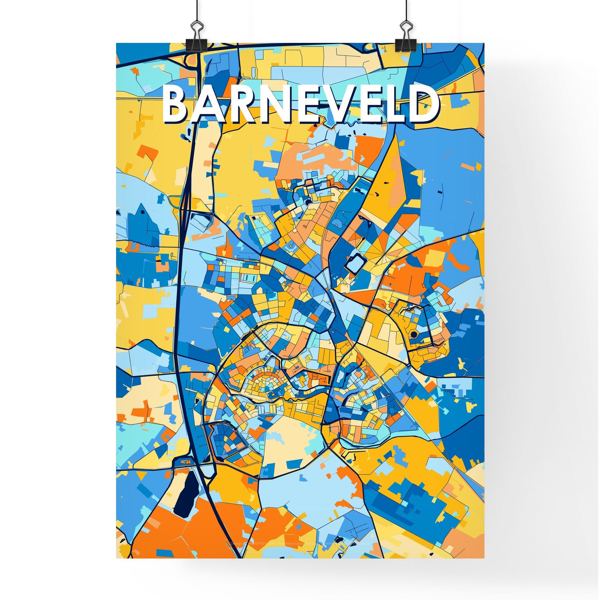BARNEVELD NETHERLANDS Vibrant Colorful Art Map Poster Blue Orange