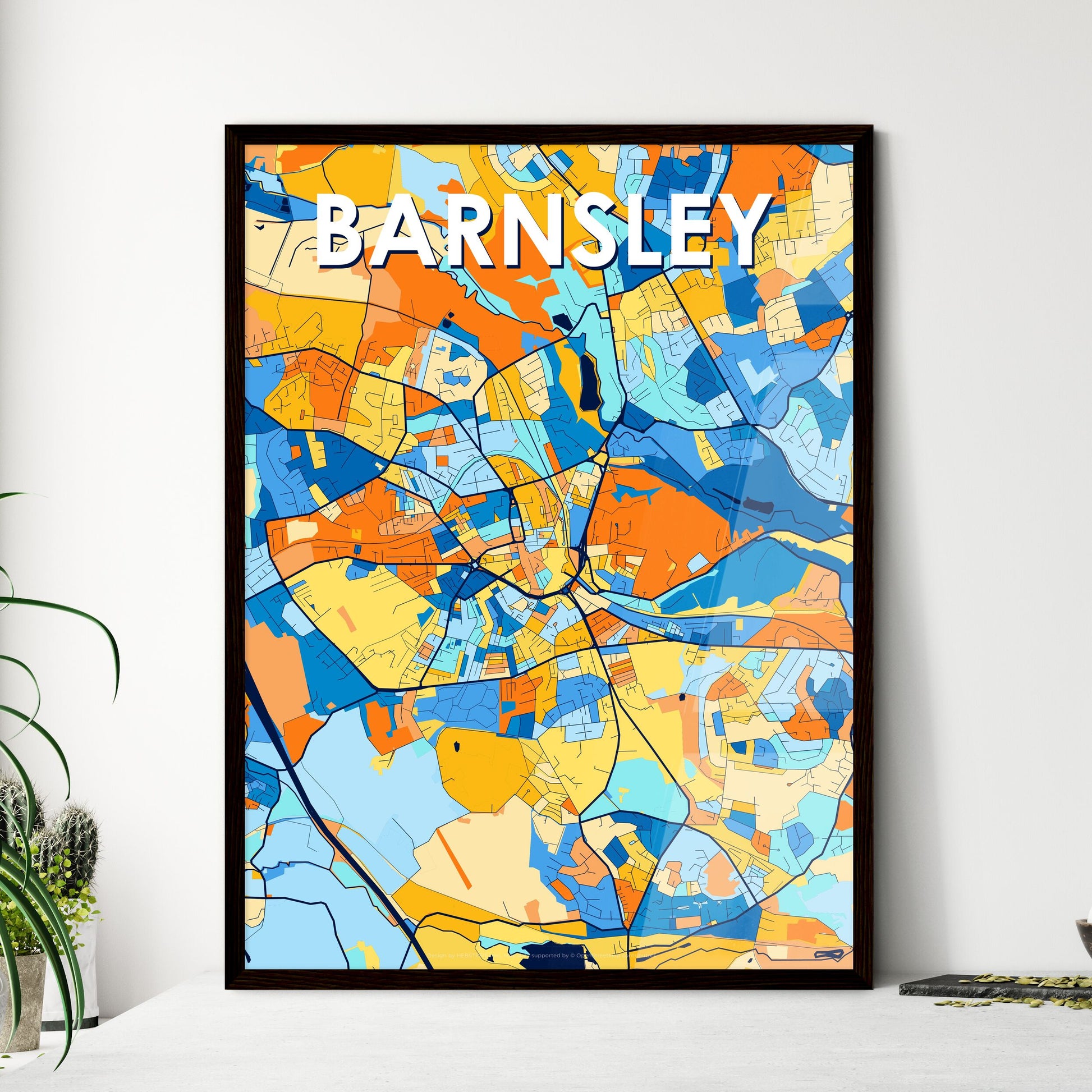 BARNSLEY ENGLAND Vibrant Colorful Art Map Poster Blue Orange