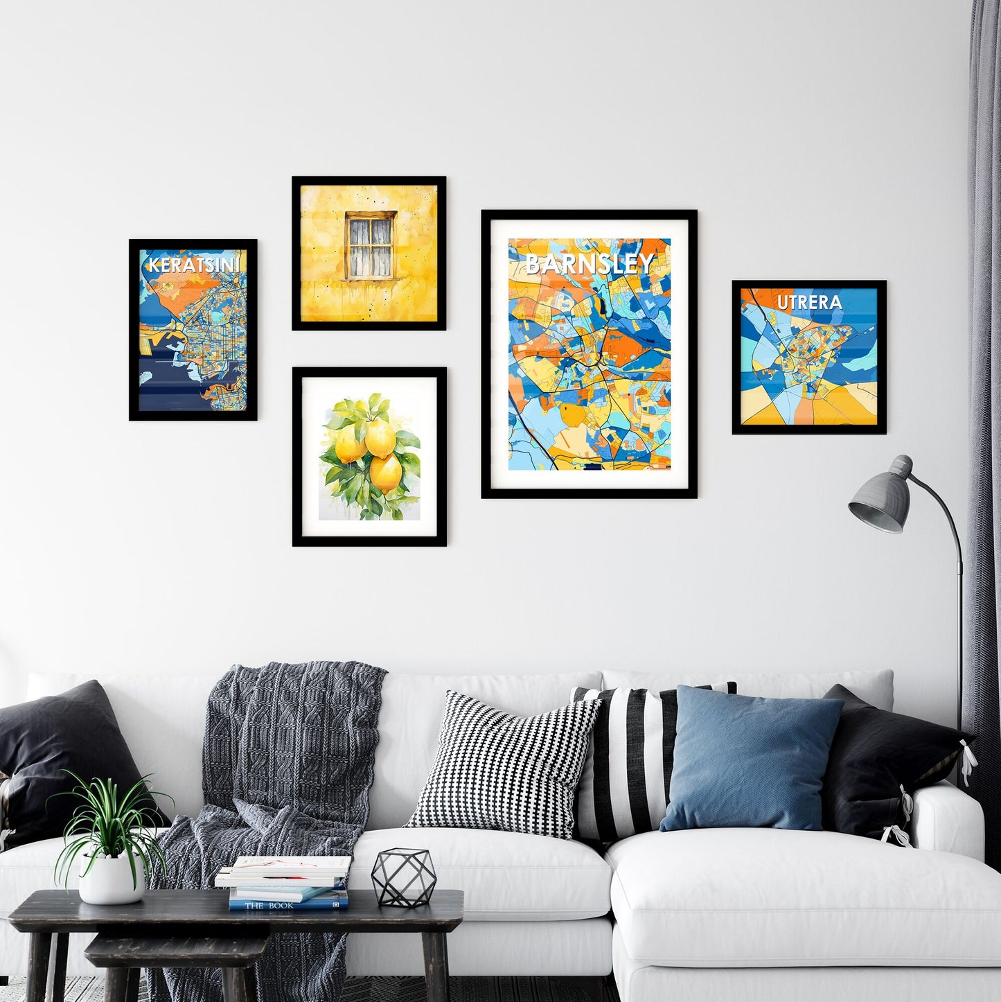 BARNSLEY ENGLAND Vibrant Colorful Art Map Poster Blue Orange