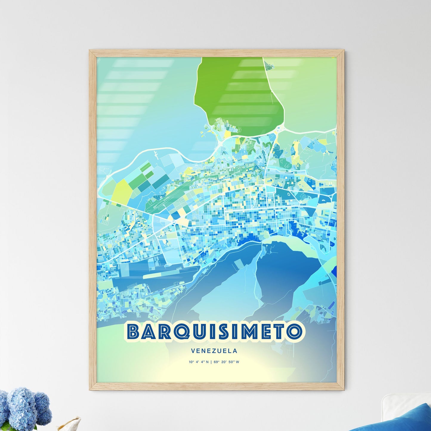 Colorful Barquisimeto Venezuela Fine Art Map Cool Blue