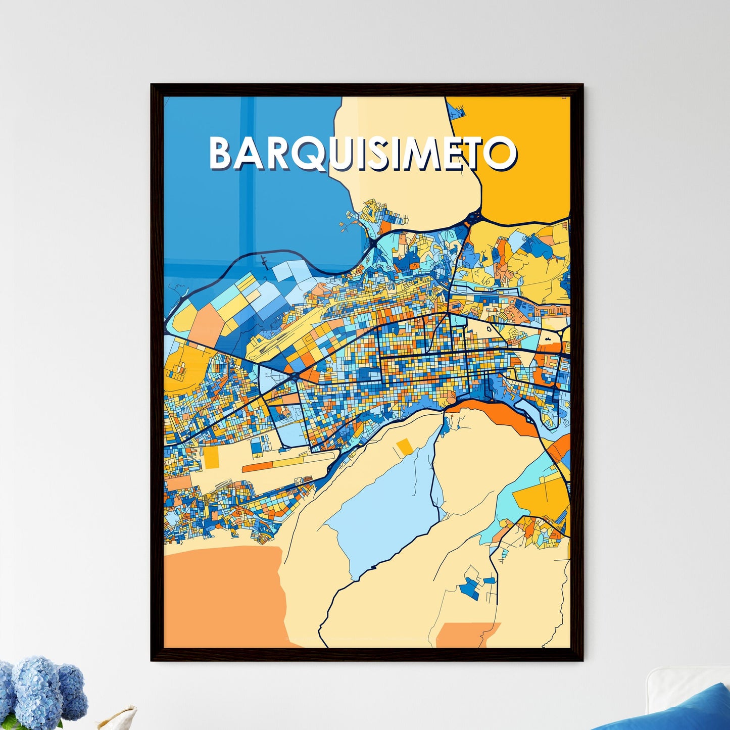 BARQUISIMETO VENEZUELA Vibrant Colorful Art Map Poster Blue Orange