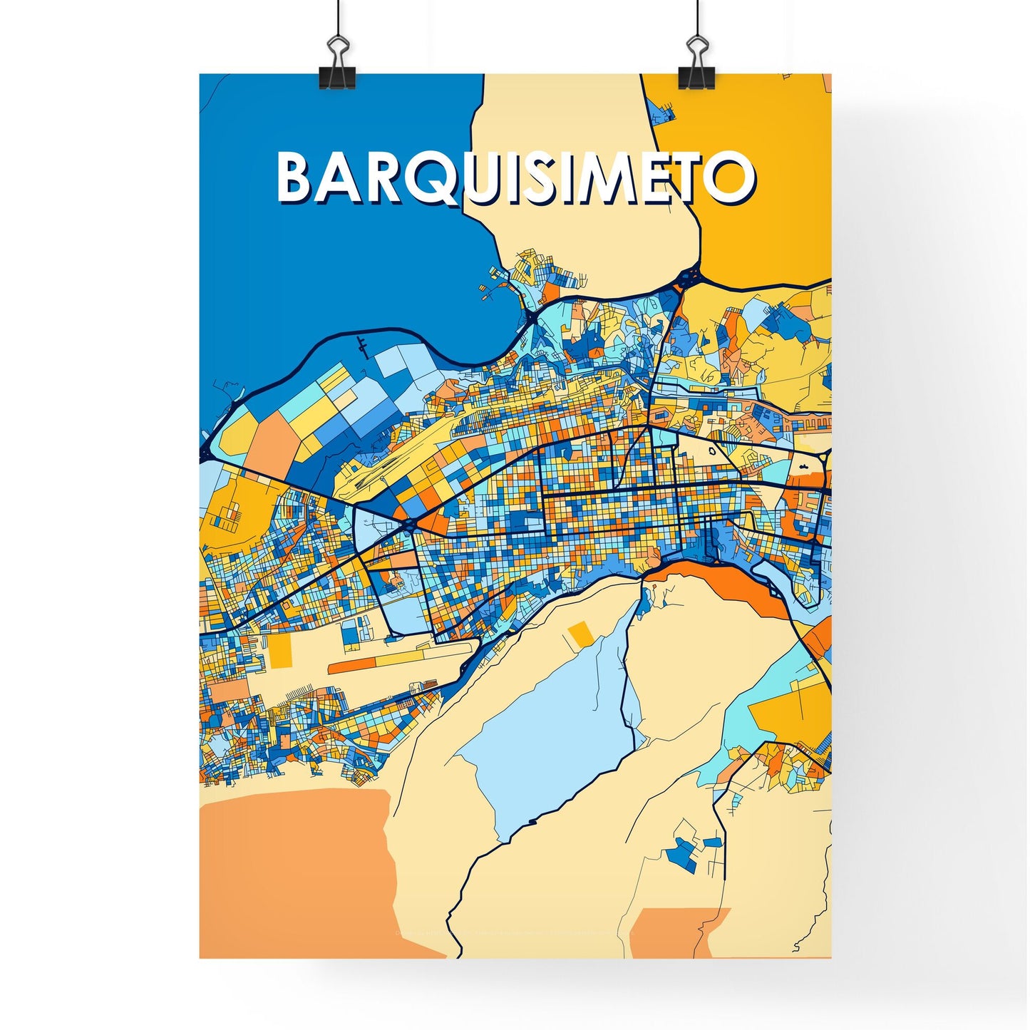 BARQUISIMETO VENEZUELA Vibrant Colorful Art Map Poster Blue Orange