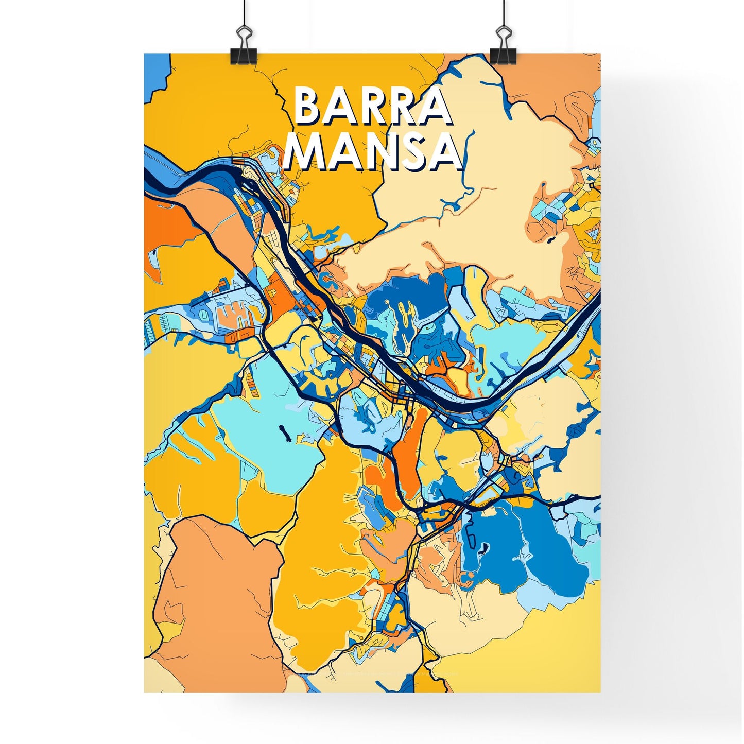 BARRA MANSA BRAZIL Vibrant Colorful Art Map Poster Blue Orange