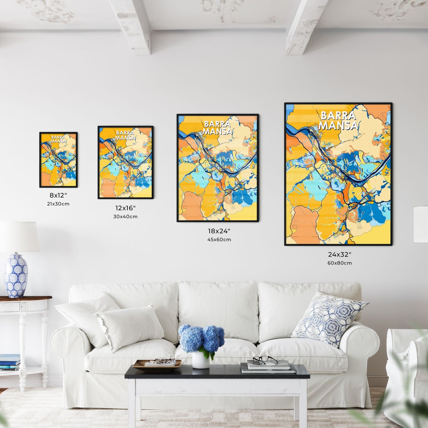 BARRA MANSA BRAZIL Vibrant Colorful Art Map Poster Blue Orange