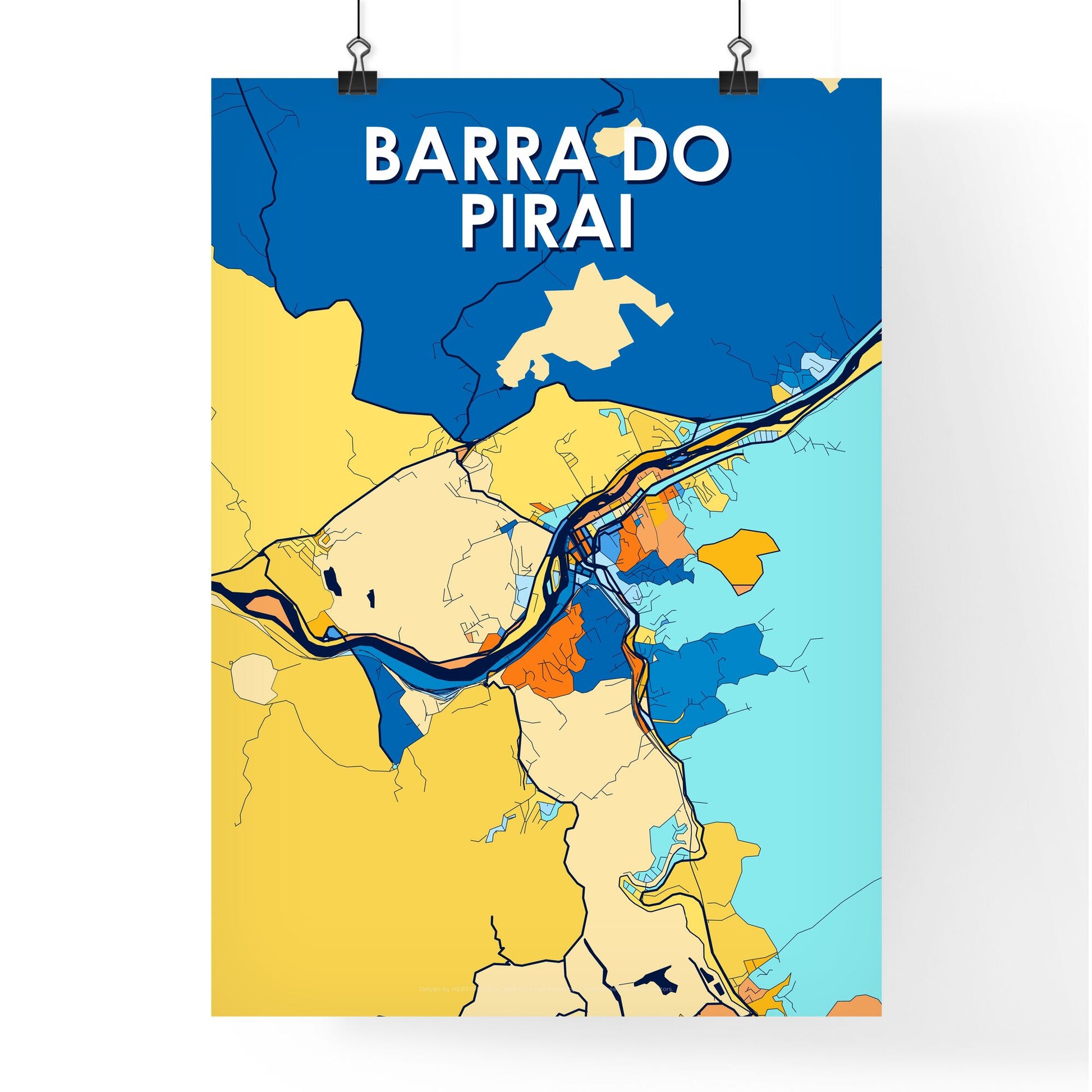 BARRA DO PIRAI BRAZIL Vibrant Colorful Art Map Poster Blue Orange