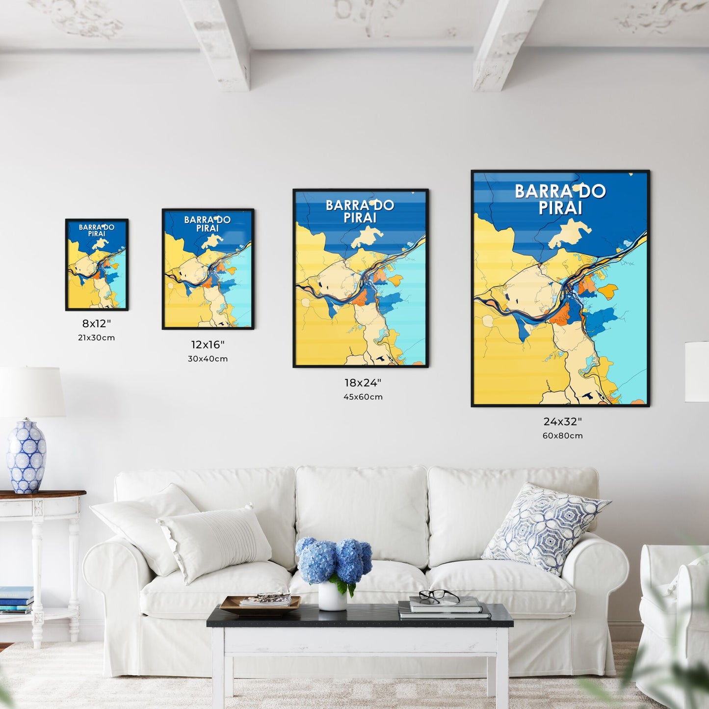 BARRA DO PIRAI BRAZIL Vibrant Colorful Art Map Poster Blue Orange