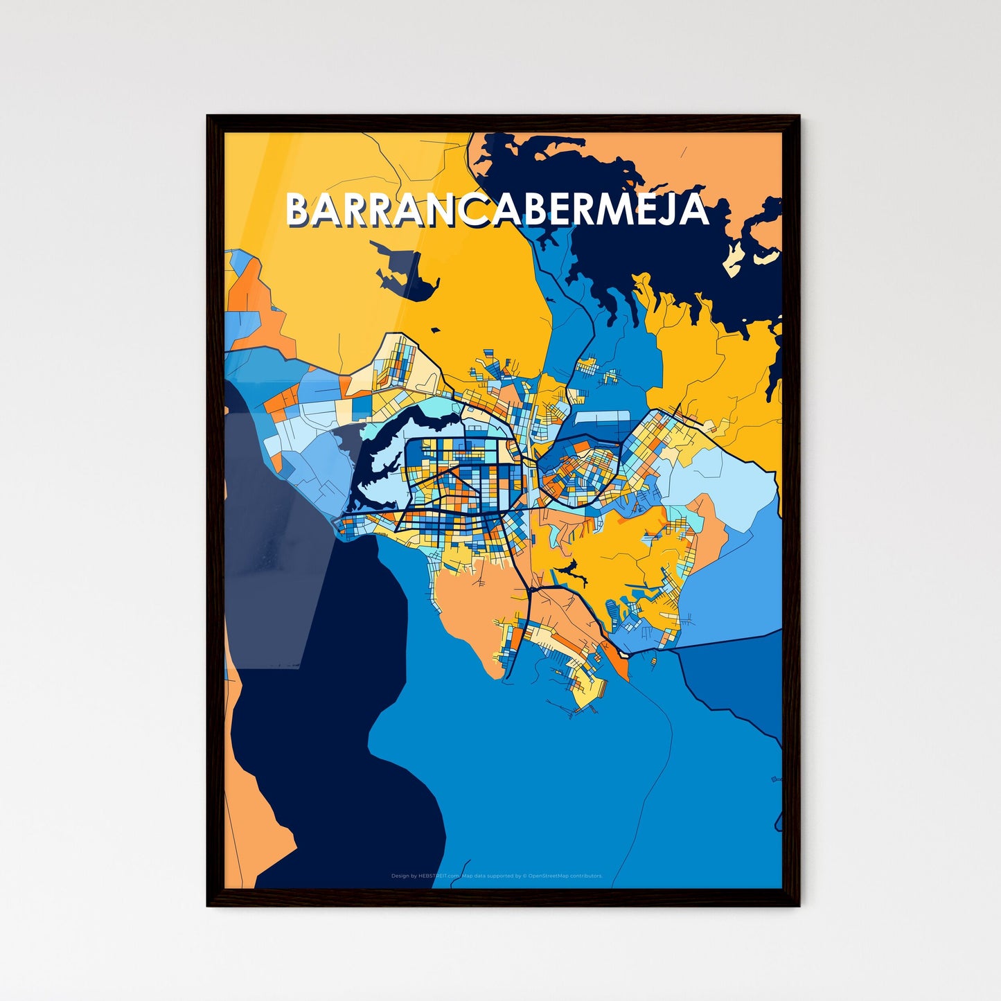 BARRANCABERMEJA COLOMBIA Vibrant Colorful Art Map Poster Blue Orange