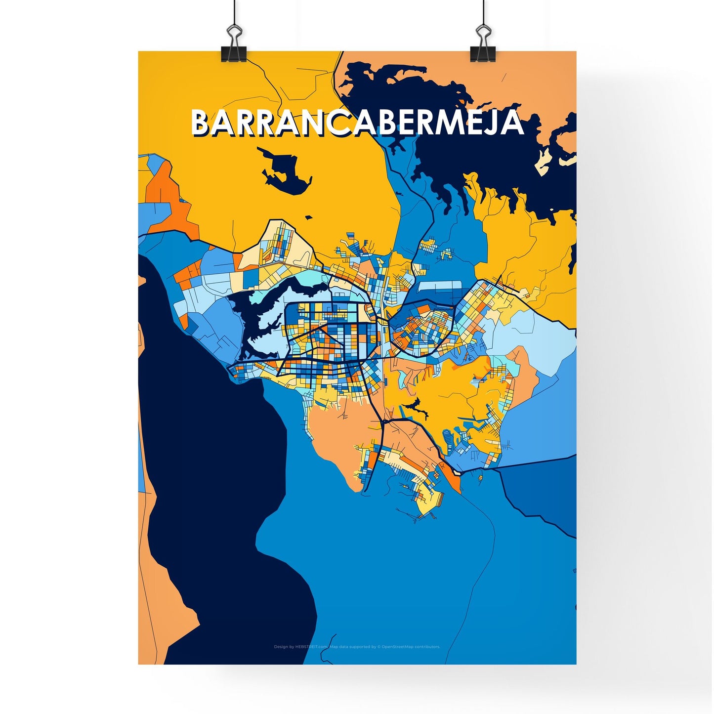 BARRANCABERMEJA COLOMBIA Vibrant Colorful Art Map Poster Blue Orange