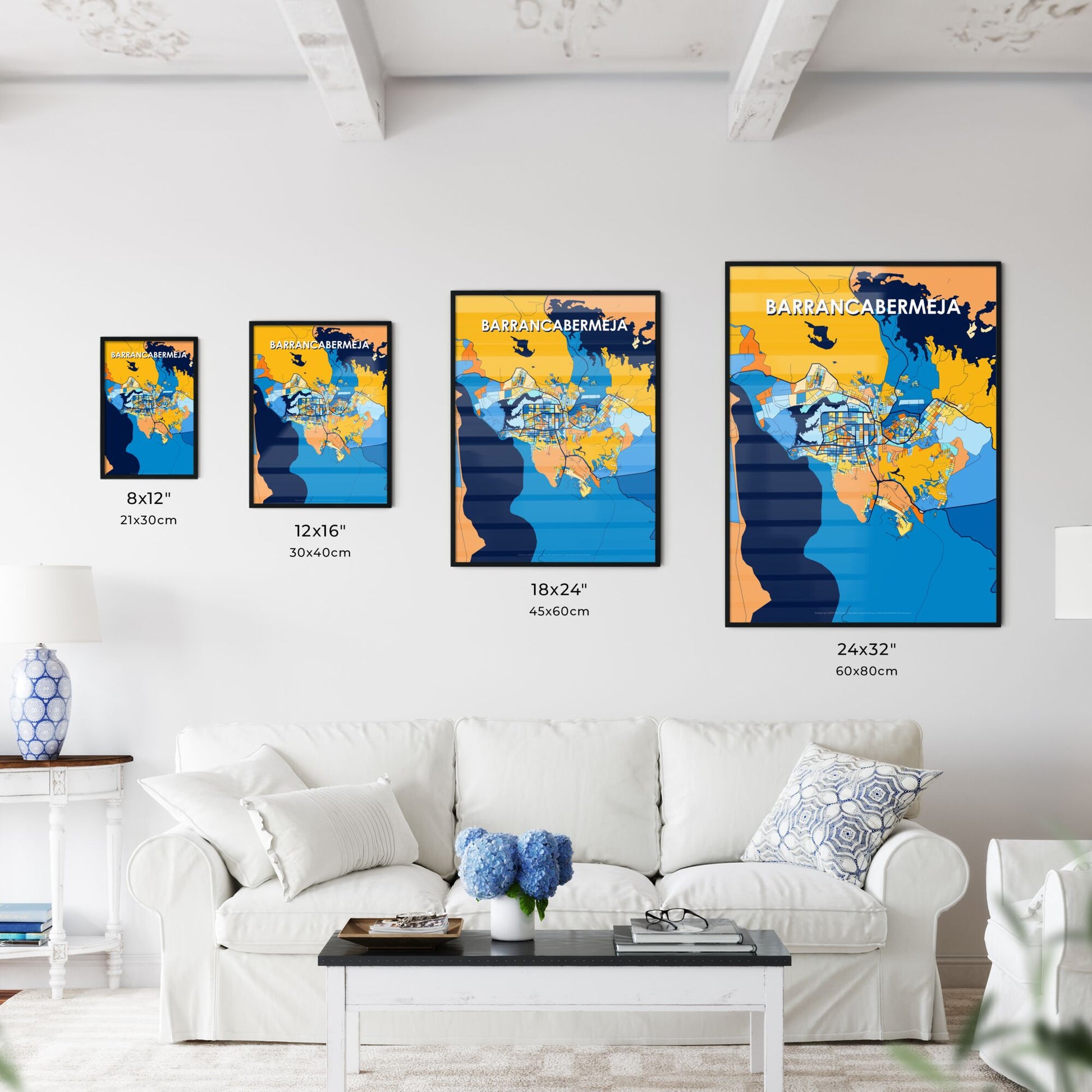 BARRANCABERMEJA COLOMBIA Vibrant Colorful Art Map Poster Blue Orange